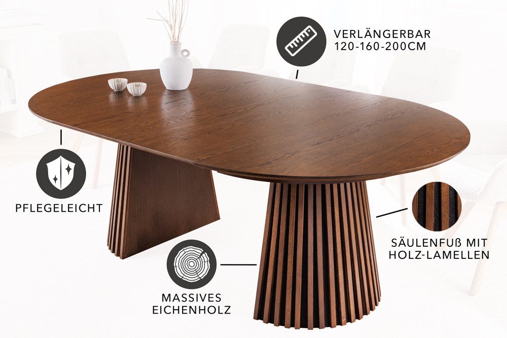 riess-ambiente Esstisch VALHALLA WOOD 120–200cm Eiche smoked braun – ausziehbar, Massivholz (Einzelartikel, 1-St), 3 Größen einstellbar, rustikaler Look, robuster Holztisch, 4-8 Pers.