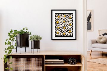 queence Bild mit Rahmen Gänseblümchen - Bumen - Gerahmter Digitaldruck - Wandbild, Gänseblümchen (1 St), Holzrahmen - Dekoration - Schwarzer Rahmen - in verschiedenen Größen