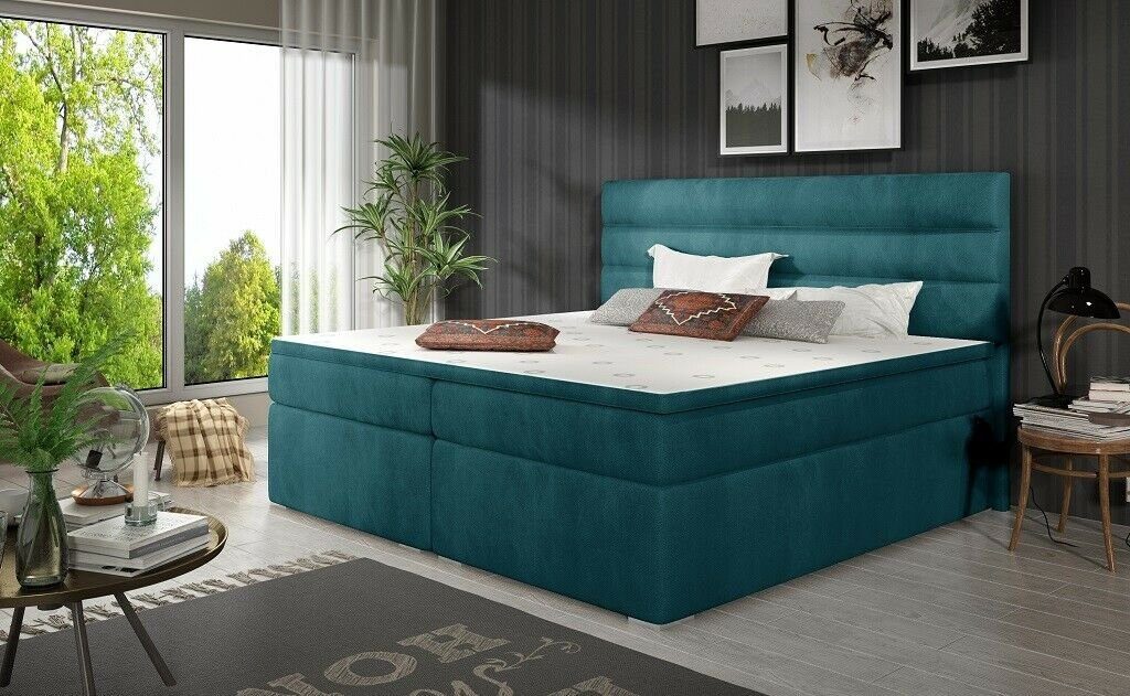 Design Luxus Hotel Bett, Doppel Betten Schlafzimmer Bett JVmoebel Polster Blau Luxus