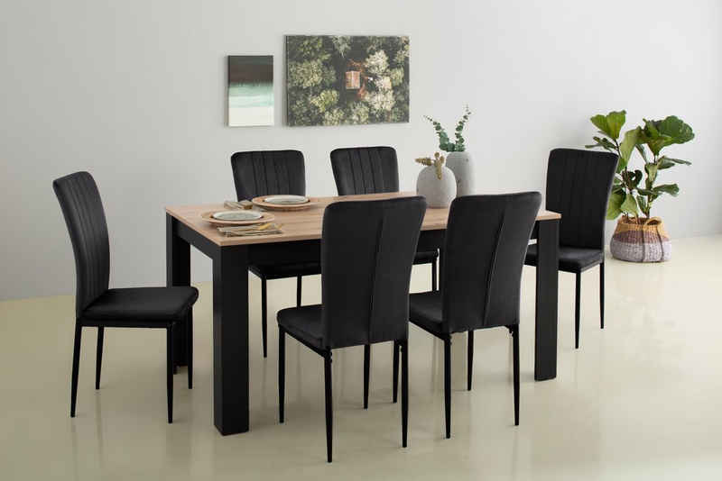 Home affaire Essgruppe Bergamo, (Set, 7-tlg), 7-teilige Tischgruppe mit modernem Esszimmerstuhl und Esstisch