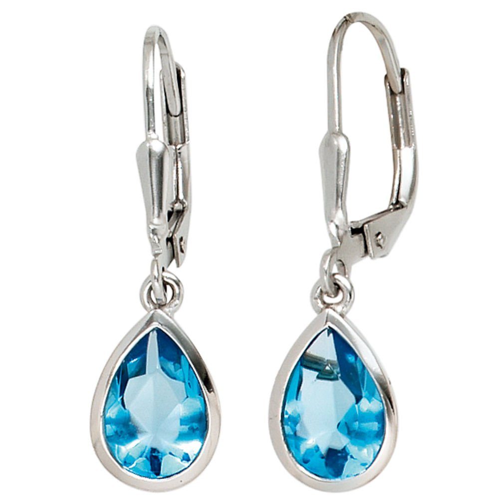 Schmuck Krone Paar Ohrhänger Ohrringe aus 925 Silber Zirkonia hellblau, Silber 925