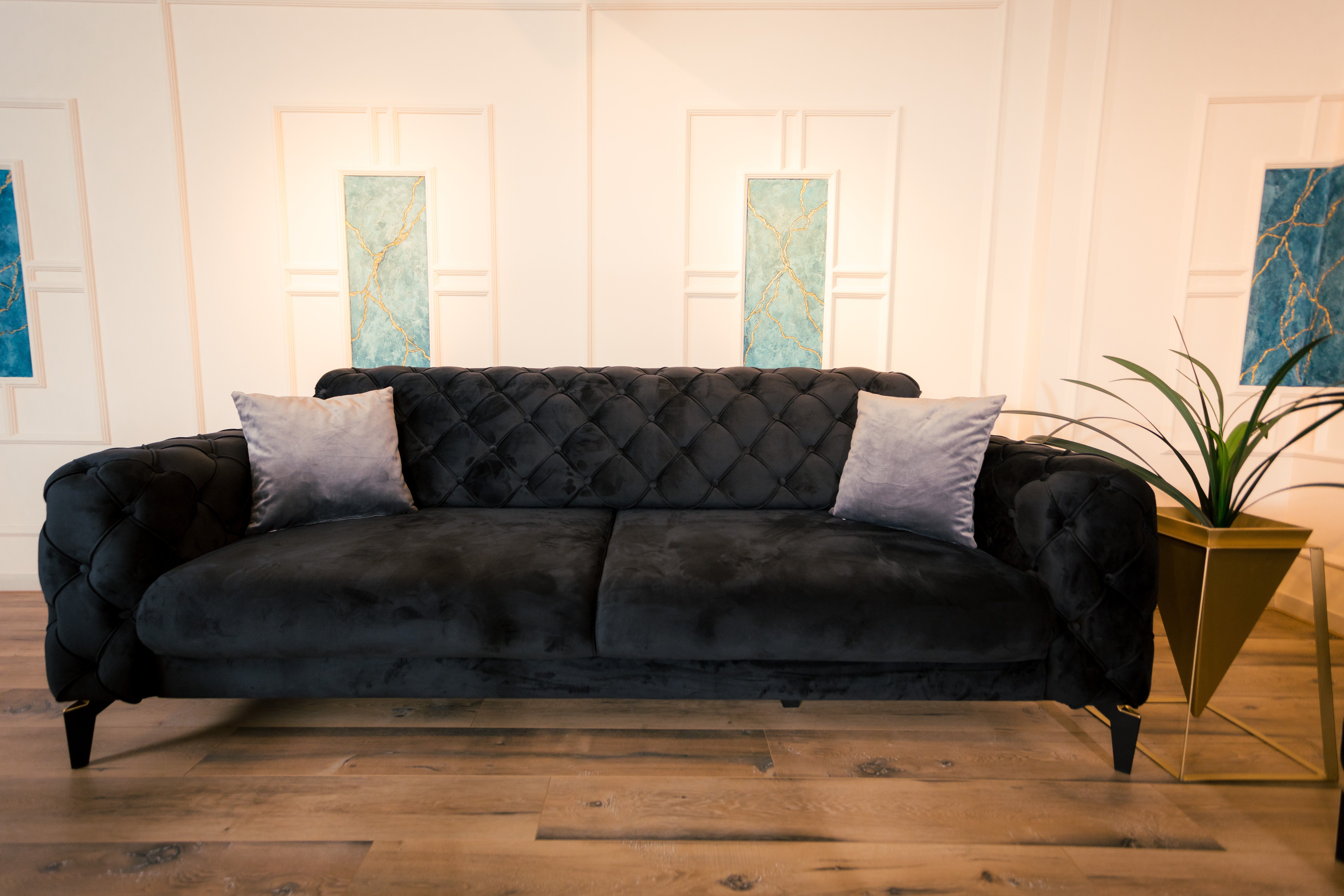 Möbeldreams Sofa Premium Sofa-Set Arizona Chesterfield Modern 3Teilig / Samt, Chesterfield-Design, Samtbezug, 3-teilig, moderne Polstergarnitur – Bild 3 von 5