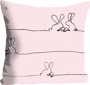 queence Dekokissen Bunny Family rosa, mit einem österlichem Hasenpaar, Kissenhülle ohne Füllung, 1 Stück