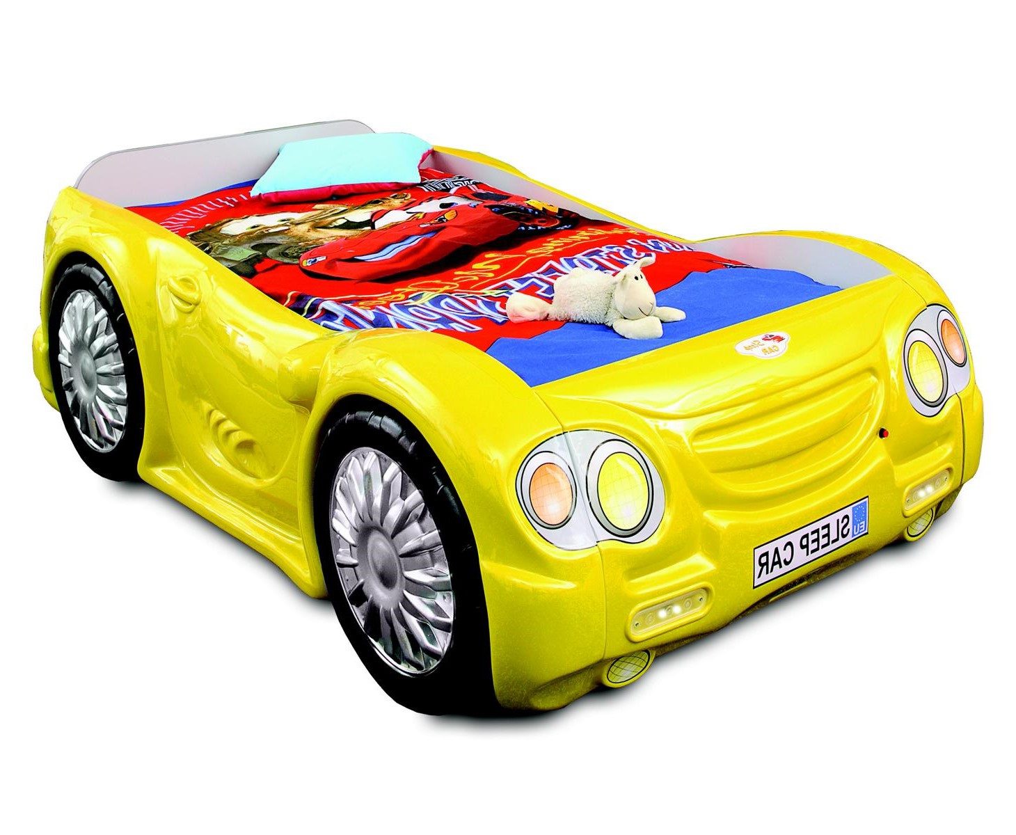 Xlmoebel Autobett Gelbes Autobett für Kinder im Rennwagen-Stil mit Matratze (Kinderbett, 1-tlg., Kinderbett Sleep Car Gelb), Hergestellt in Europa