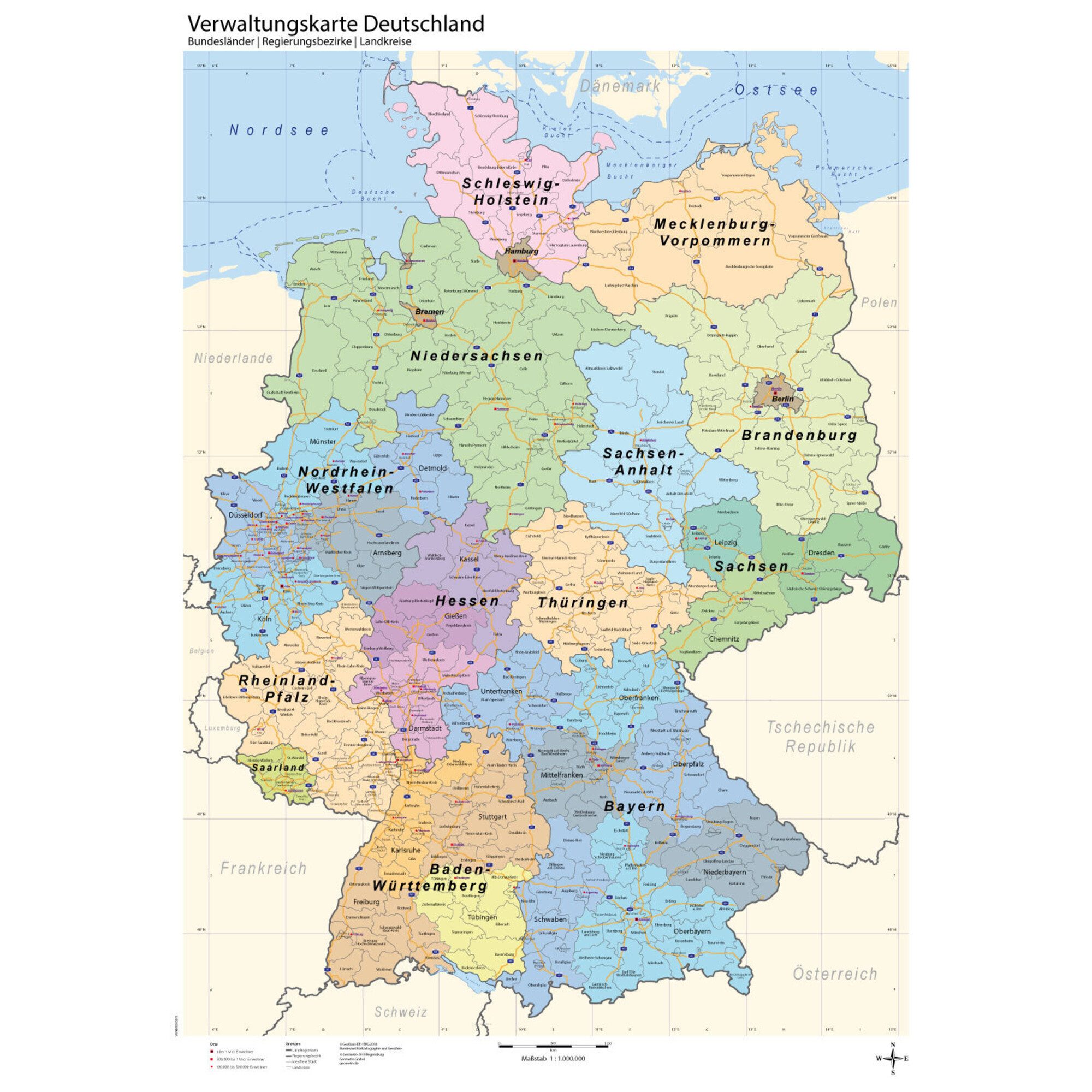 GeoMetro Wandbild GeoMetro Landkarte Deutschland politsch (70 x 100 cm)