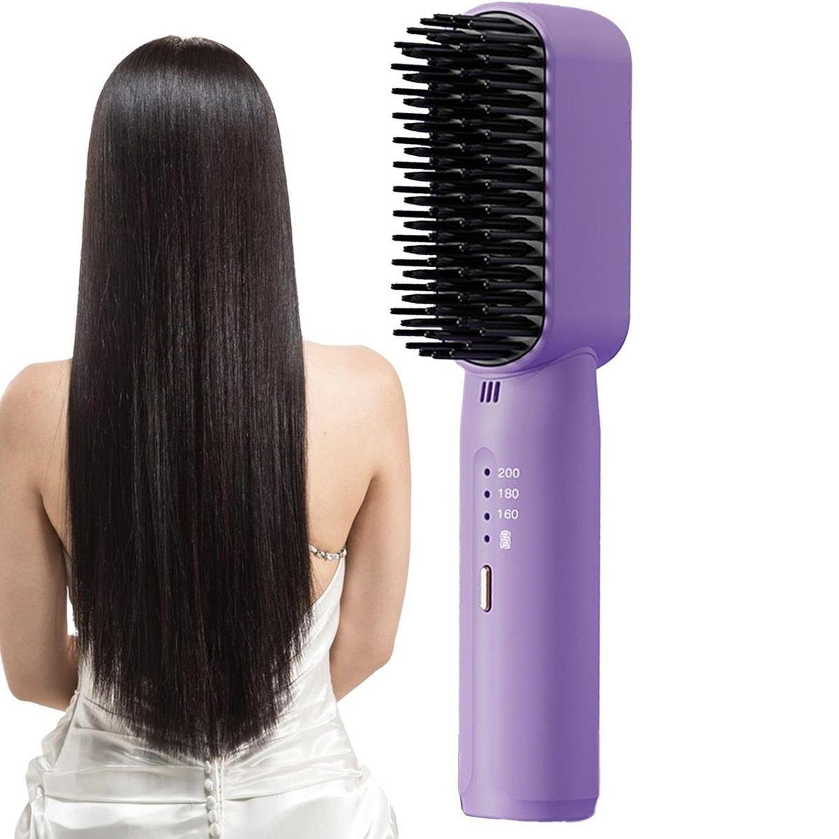 yozhiqu Haarglättbürste Schnell aufheizbare, wiederaufladbare, beheizte Haarglättungsbürste, Reise-Haarglätter, kabellos, für Damen, Heimsalon