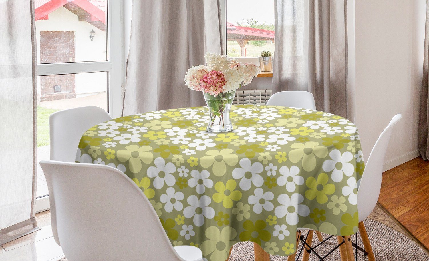 Abakuhaus Tischdecke Kreis Tischdecke Abdeckung für Esszimmer Küche Dekoration, grau Gelb Grund Abstrakte Blumen