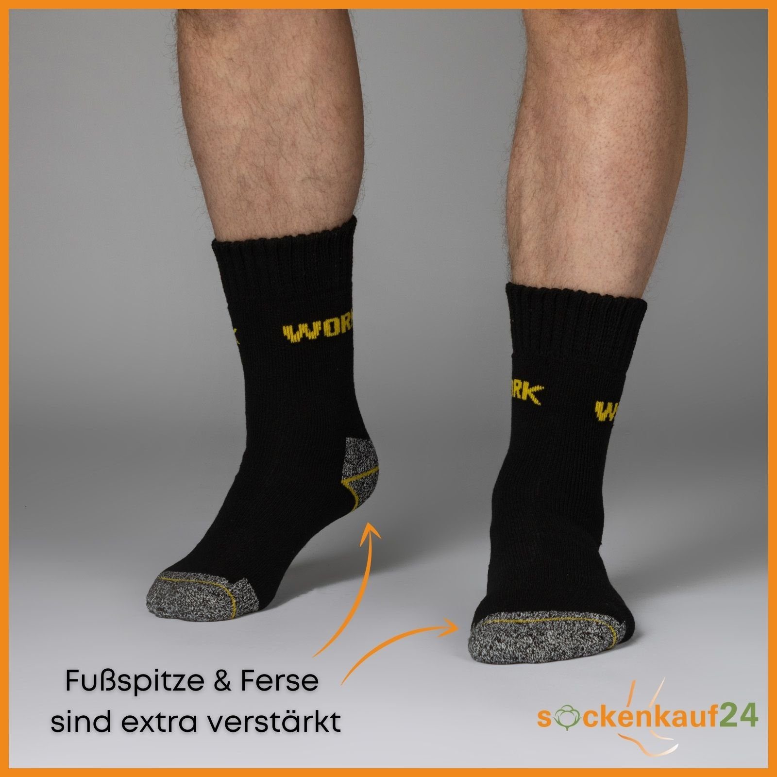 Work - Socken Herren 10203 (43-46, Meliert) sockenkauf24 verstärkt Innenfrottee mit 10 Vollfrottee Arbeitssocken durch Schwarz/Grau "THERMO" Arbeit Paar