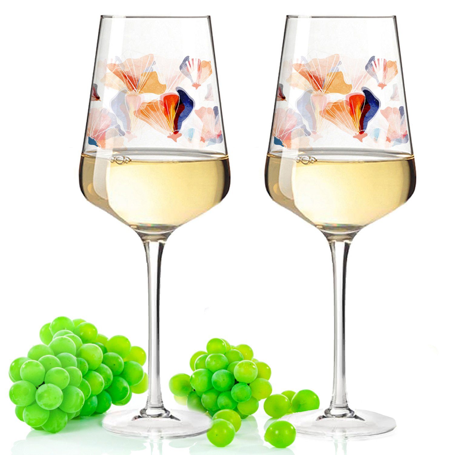 GRAVURZEILE Rotweinglas Puccini Weinglas mit UV-Druck - Blumen Watercolor Design, Glas, sommerliches Geschenk für Partner, Freunde & Familie