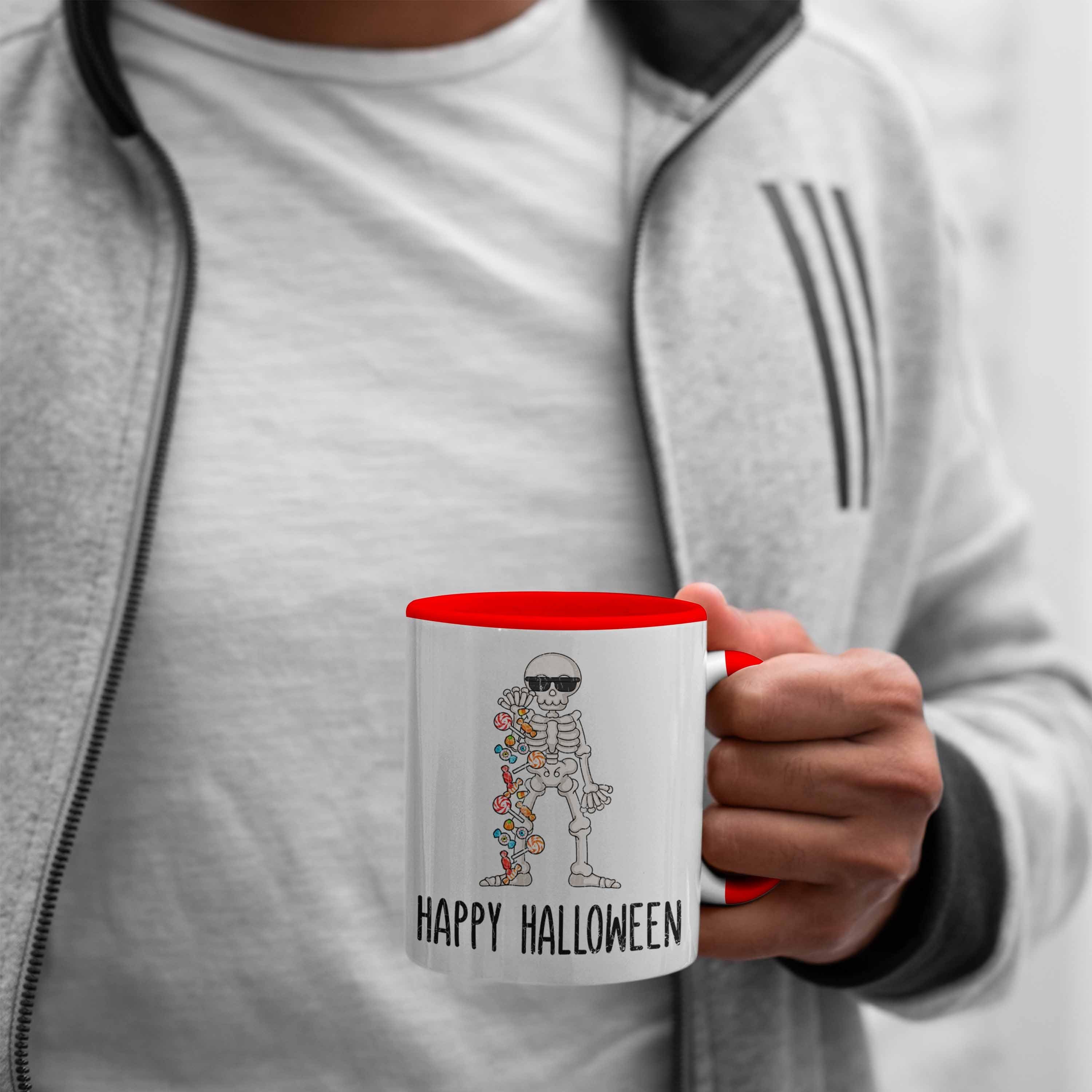 Trendation Tasse Halloween Tasse Kürbis Happy Becher Dekoration Skelet Rot Halloween
