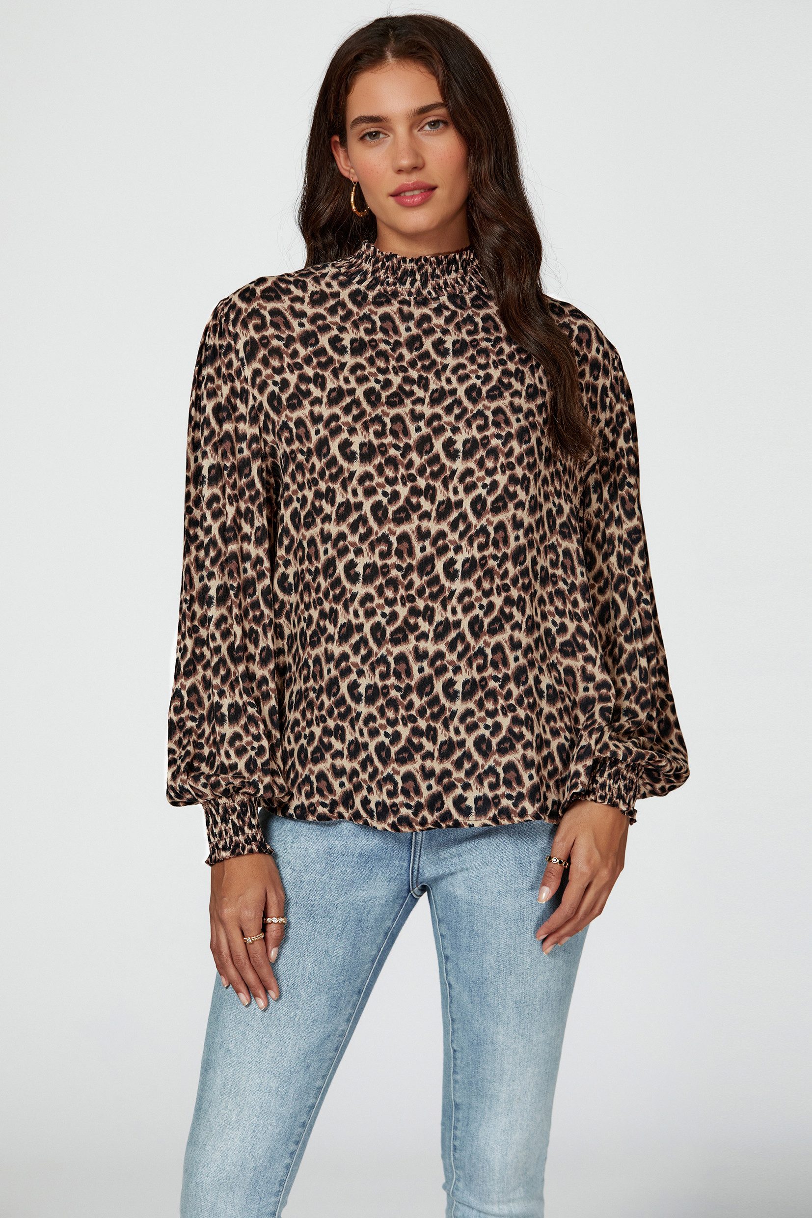 FS Collection Langarmbluse Damen Bedruckte Blusenoberteil Langarm Bluse mit günstig online kaufen