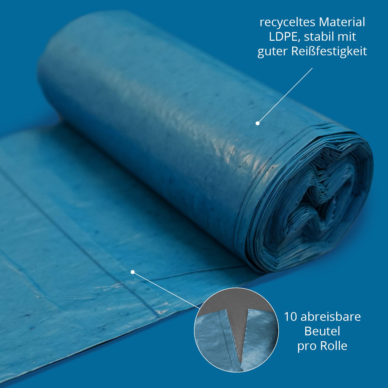 Hypafol Müllbeutel LDPE Müllsäcke blau, Typ 60, 60L, 600x800mm, 20 Rollen à 10 Stück