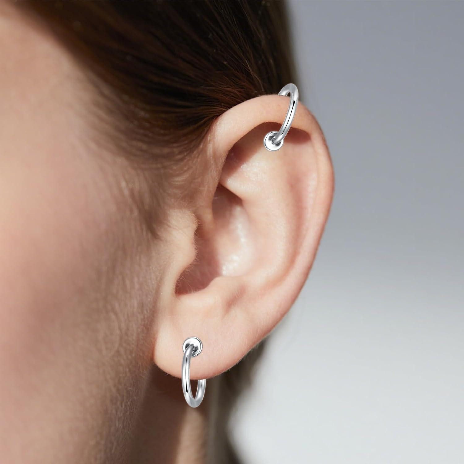 D.Bella Nasenpiercing Fake Nasenpiercing Hoop Set 9 Stück Silber Damen Männer