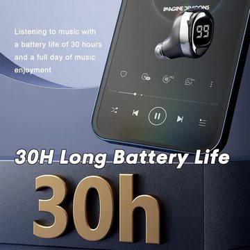 Xmenha LED-Anzeige zeigt, Minimale Latenz, Mini In-Ear-Kopfhörer (Unterstützung von Siri, separate Tasten für Anrufsteuerung, Stummschaltung, Lautstärkeregelung und Musikwiedergabe., Ultra-leichte mit Perfekte Kombination aus Gewicht, Größe und Komfort)