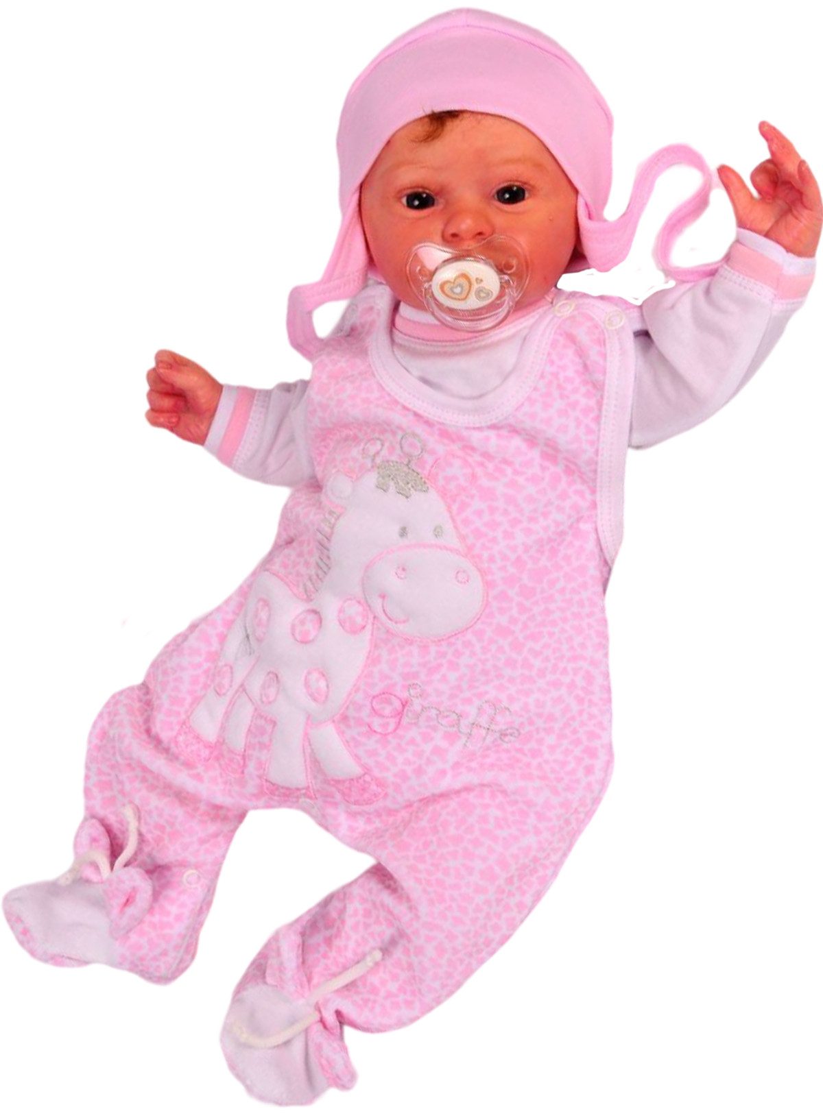 Strampler, Jäckchen & Mütze Stramplerhose Mützchen Shirt Baby Anzug 3Tlg in Rosa