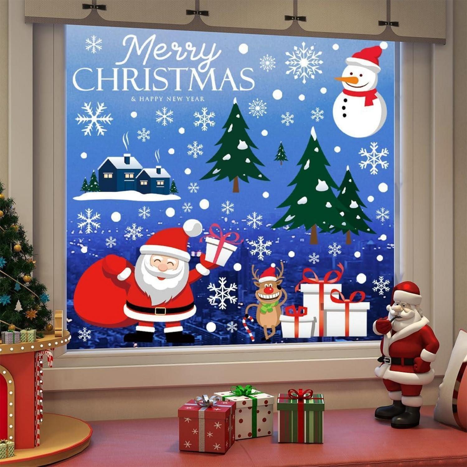 LuxusKollektion Fensterbild Fensterbilder Weihnachten 4 Blätter Schneeflocken PVC