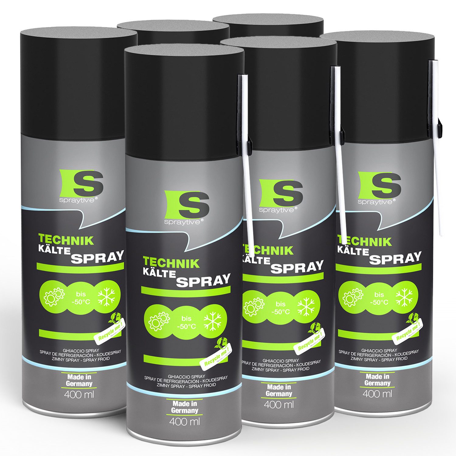 Spraytive Kältemittel 6x 400ml Kältespray Werkstatt: Eisspray, Vereisungsspray bis -50°C, Made in Germany