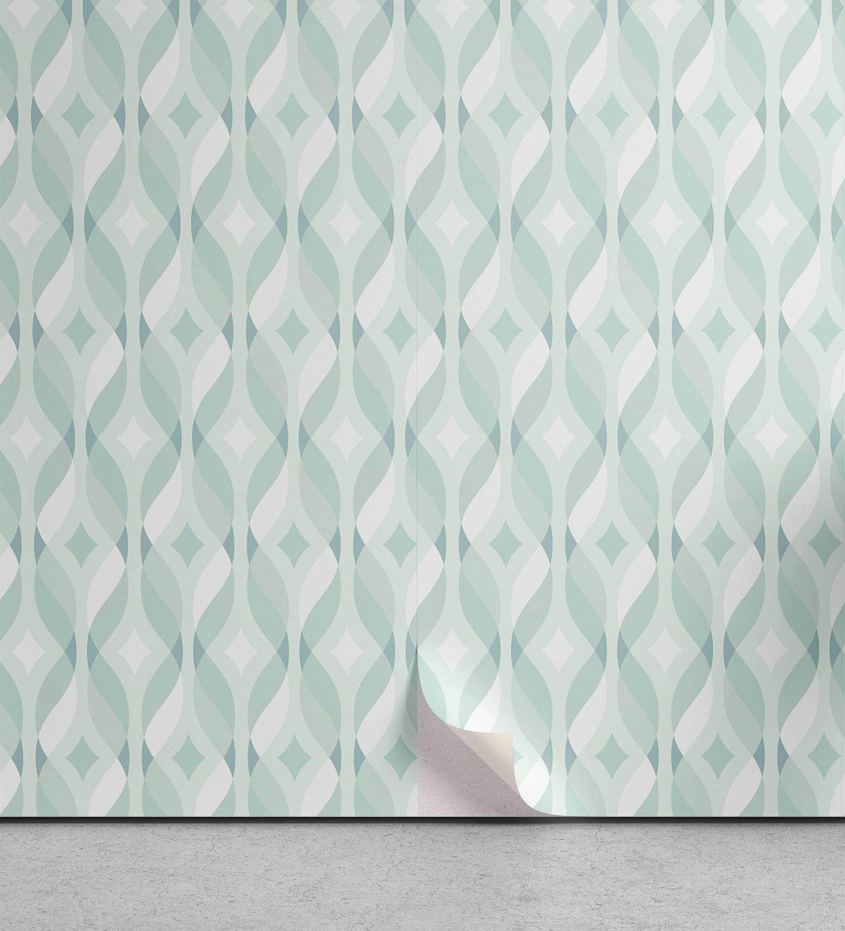 Abakuhaus Vinyltapete selbstklebendes Wohnzimmer Küchenakzent, Seafoam Verschlungene Linien Rhombus