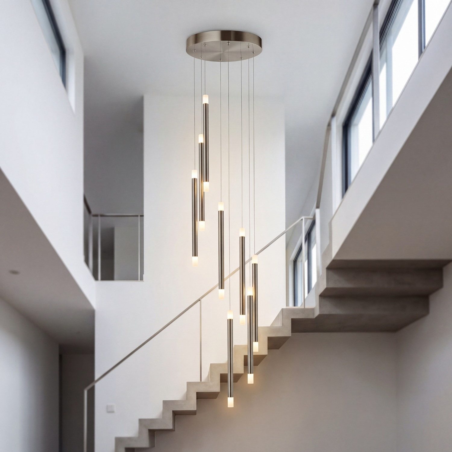 Licht-Erlebnisse Pendelleuchte NICOLE, LED, Warmweiß, Nickel Metall LED 2700K Up Down Ø32 cm rund Esstisch warmweiß Modern – Bild 3 von 5