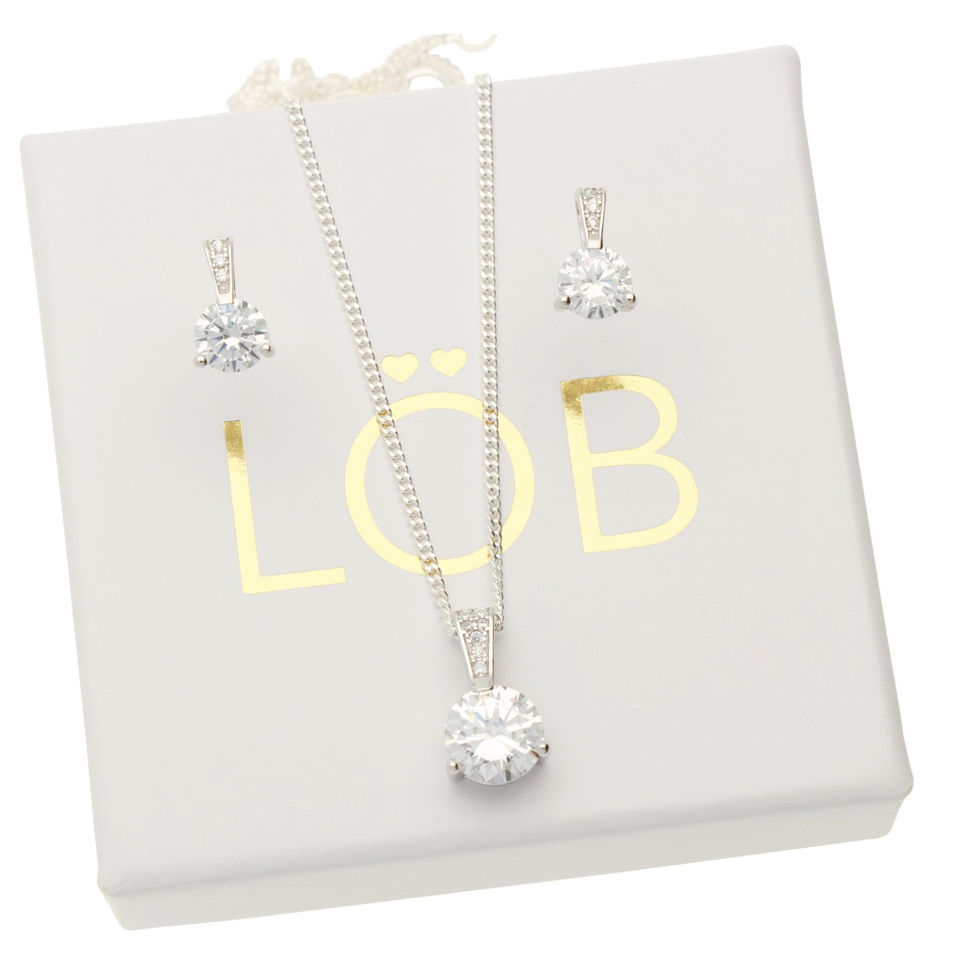 LÖB Ohrring und Ketten Set 925 Silber Schmuckset Tropfen Anhänger Zirkonia Ohrringe Halskette Set (Geschenke für Frauen Beste Freundin Mutter Mama Damen Ehefrau sie zum Geburtstag Ostern Muttertag Muttertagsgeschenk), Glitzer Stein Tropfenanhänger Tropfenform Brautschmuck Ohrstecker Oval