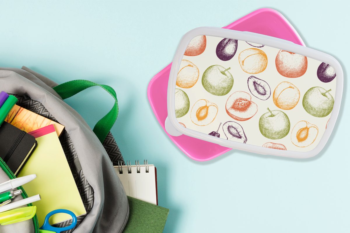 - Lebensmittel - Brotbox für Muster Lunchbox Mädchen, Kinder, MuchoWow Kunststoff, (2-tlg), rosa Erwachsene, Brotdose Illustration, Kunststoff Snackbox,