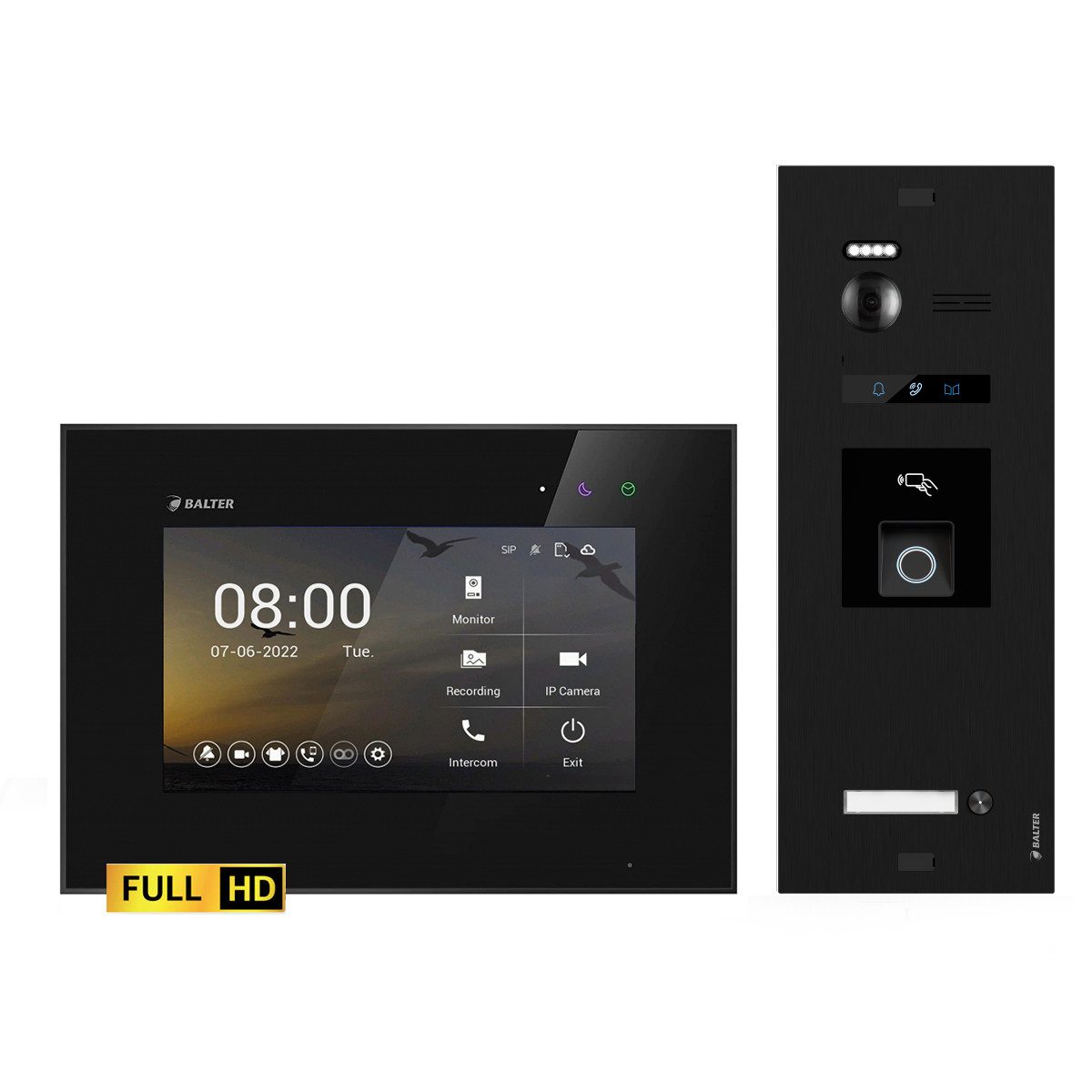 Balter Video-Türsprechanlage BALTER HD Türsprechanlage mit Fingerprint EVO 1-Familienhaus Schwarz (Set, 1-Familienhaus, Komplettset, Full HD 175° Kamera, Fingerprint, RFID)