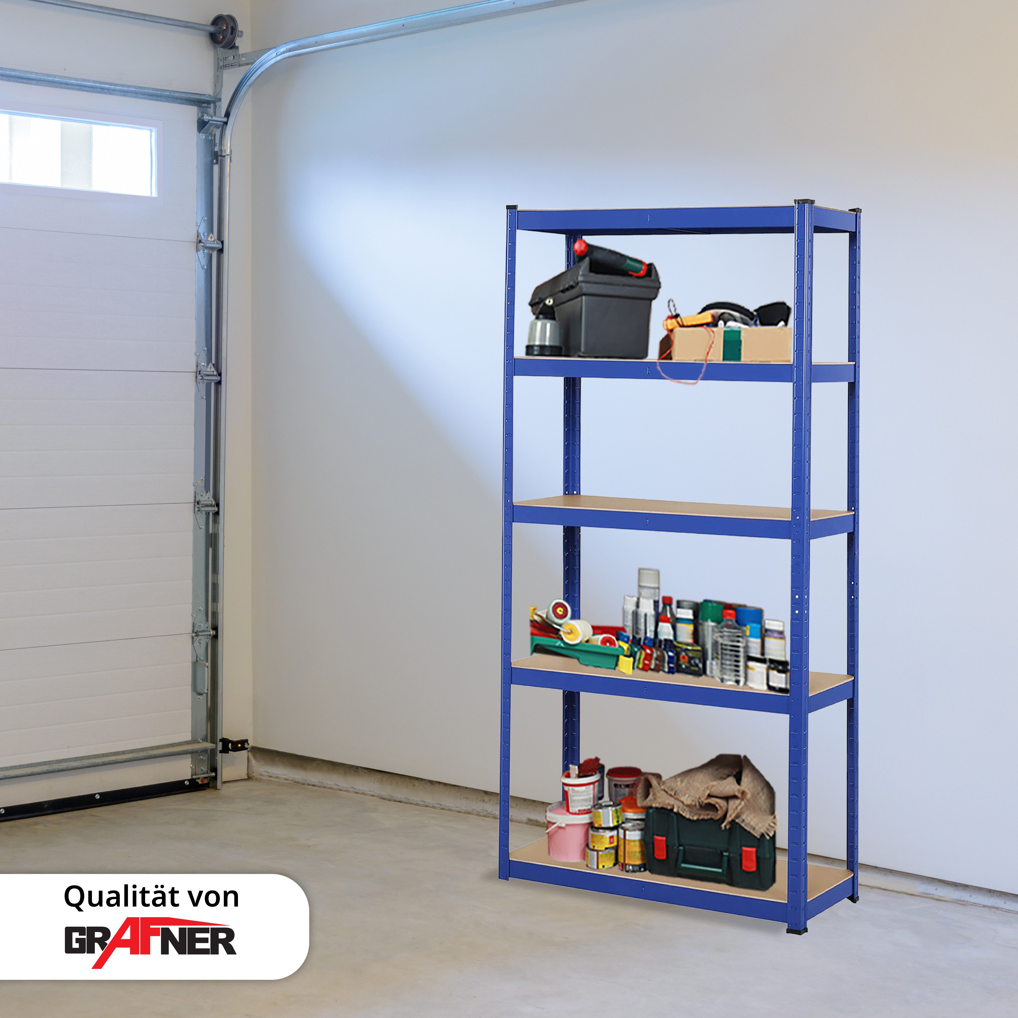 Grafner Schwerlastregal Schwerlastregal Lagerregal 5 Etagen MDF Böden blau