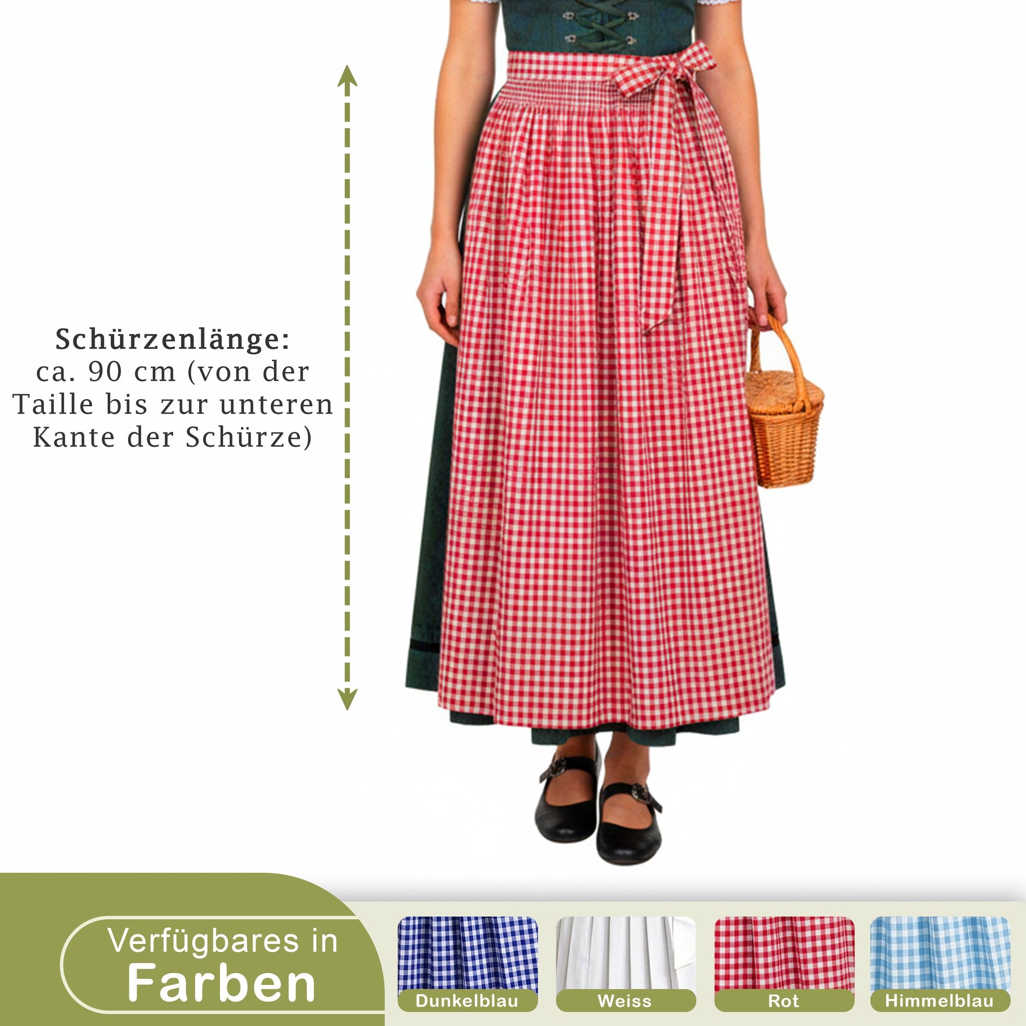 German Wear Dirndlschürze GW1601-3, Lange Dirndlschürze Trachtenschürze 90cm