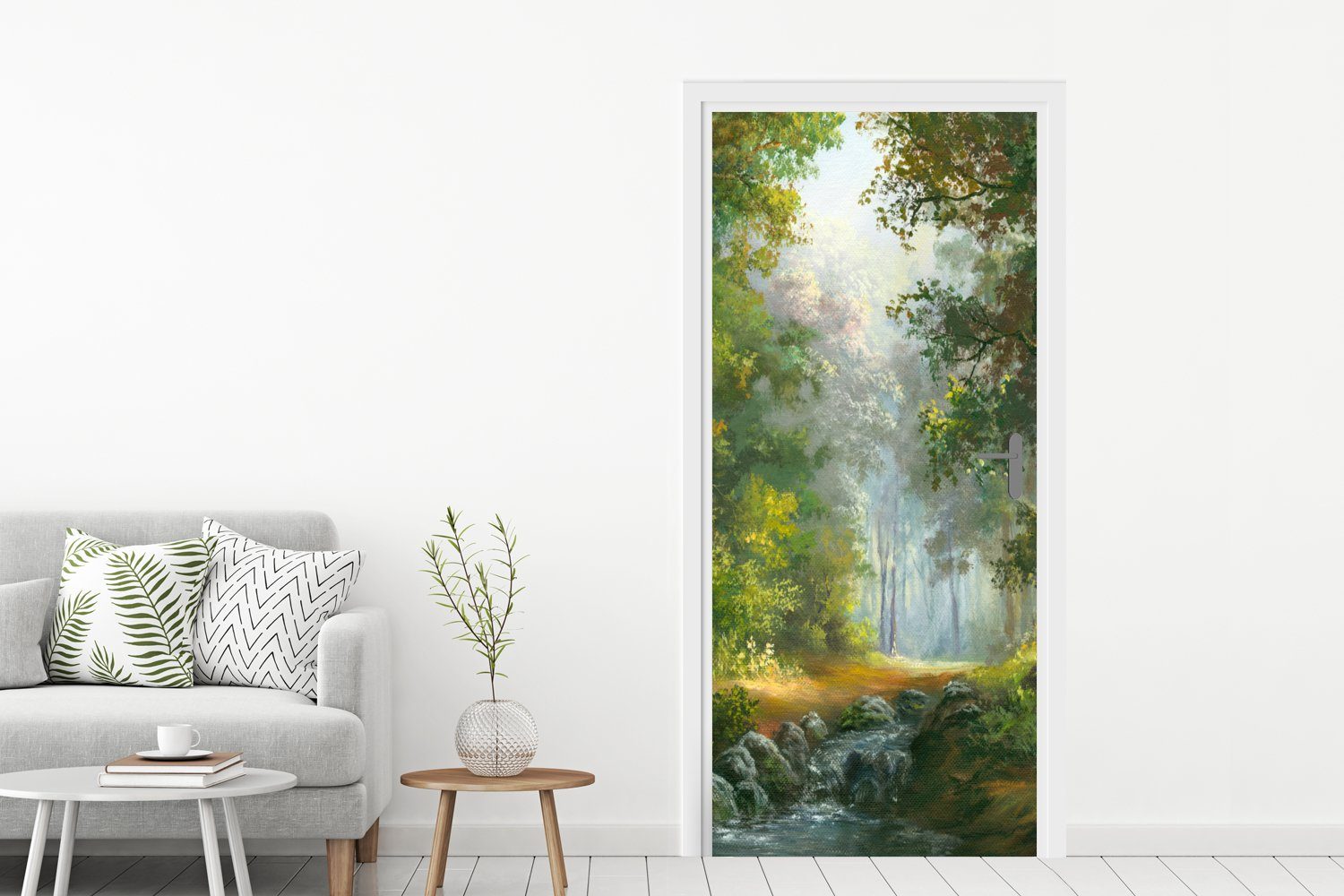 St), Fototapete Türaufkleber, Ölgemälde Tür, Wald für - 75x205 cm Sommer, bedruckt, Türtapete (1 MuchoWow - Matt,