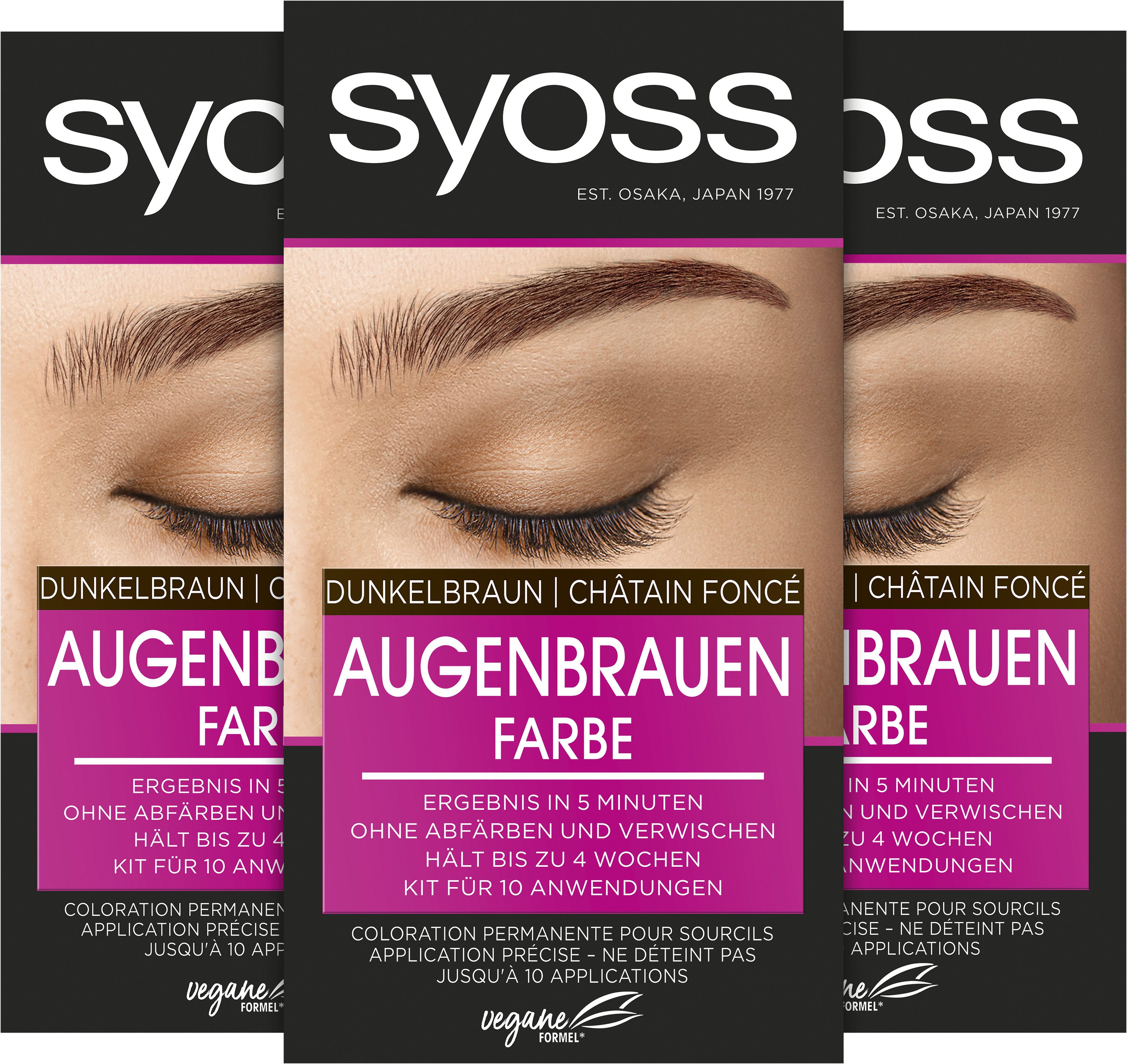 Syoss Augenbrauenfarbe Dunkelbraun, 3er Pack, 3x 17 ml, für einen natürlichen Look, langanhaltend