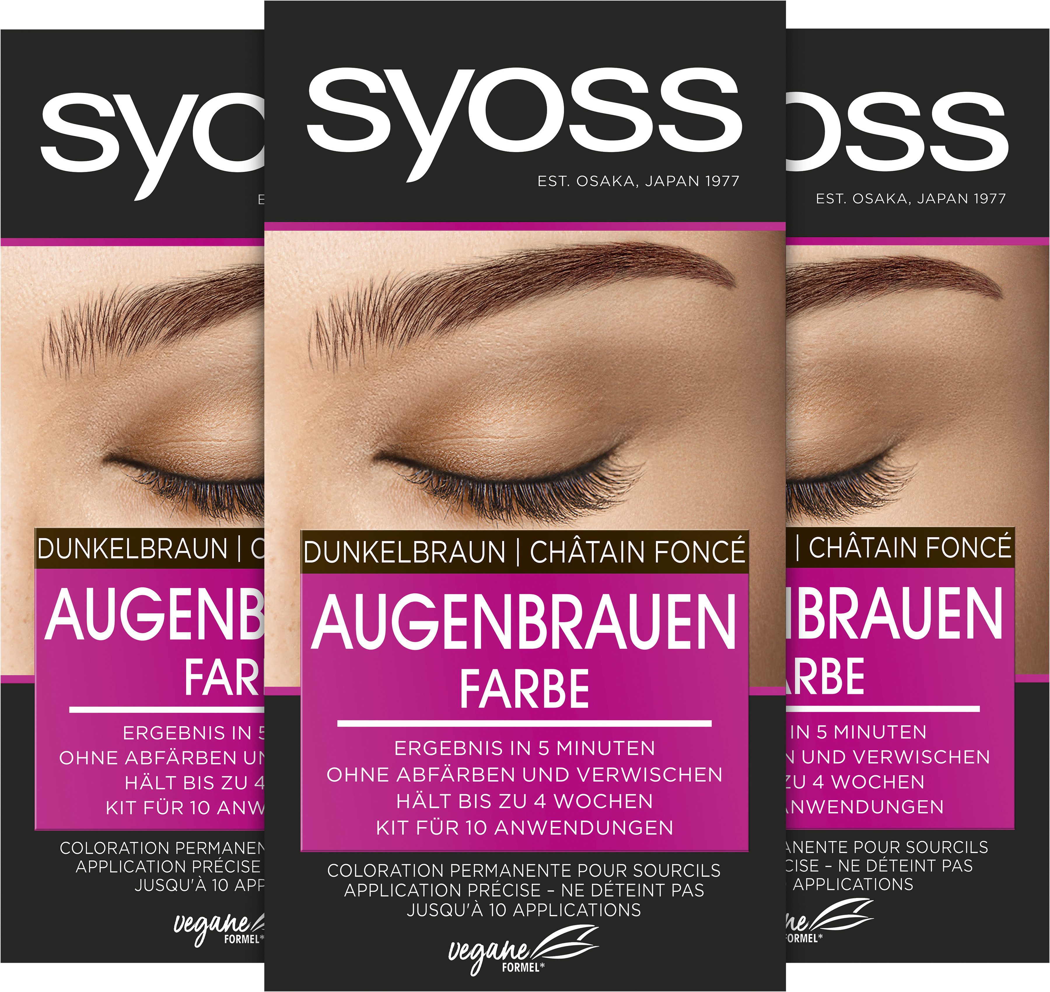 Syoss Augenbrauenfarbe Dunkelbraun 3x 17 ml, Vorratspack, Natürlicher Look & langanhaltendes Ergebnis