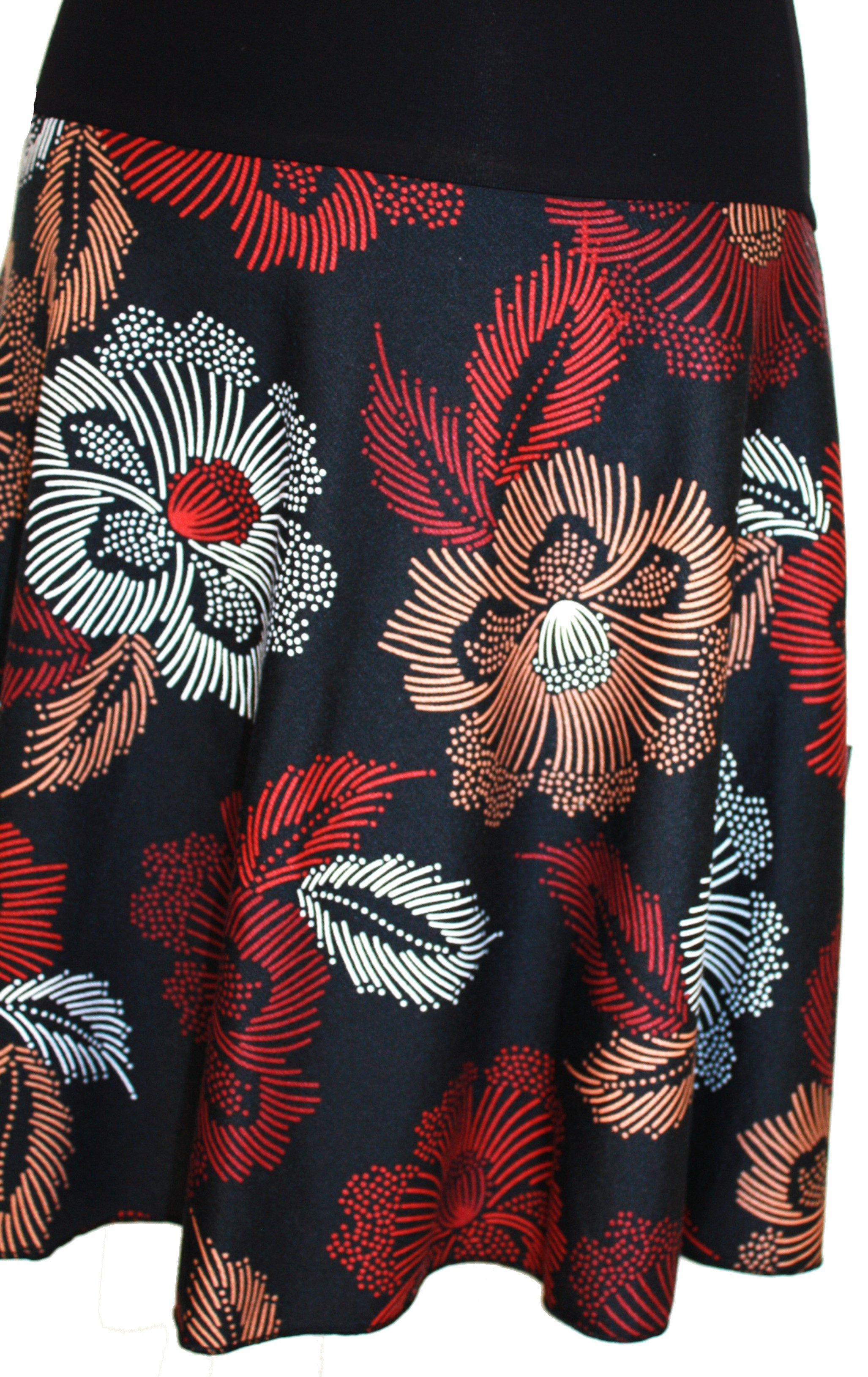 dunkle design A-Linien-Rock Scuba Jersey Blau oder Schwarz Floral elastischer Bund