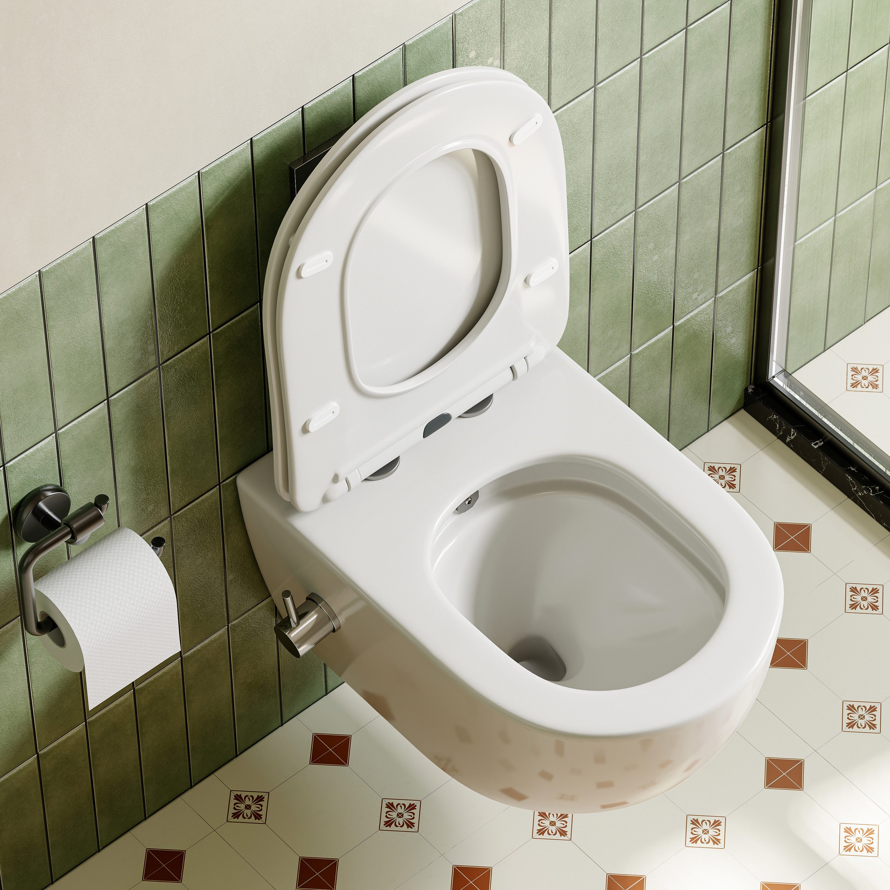 HOROW Dusch-WC Taharet -WC mit Softclose Toilettensitz, spülrandlose Toilette, Toilette mit Bidet-Funktion, Abgang waagerecht, Set, Wand-WC mit WC-Sitz Absenkautomatik