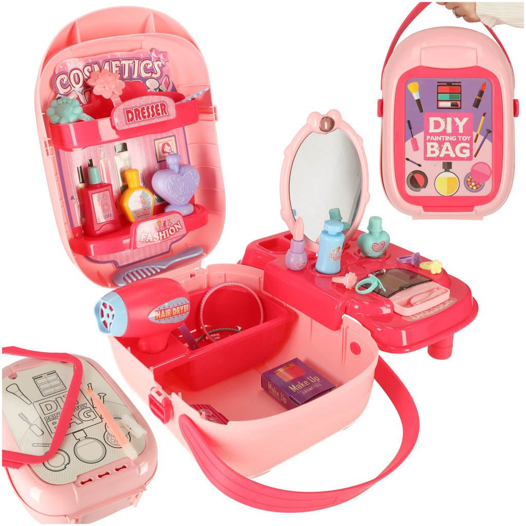 Ikonka Make-up Set Kosmetikspielset für Kinder – Friseur & Beauty Koffer mit Zubehör, 37-tlg., Umfangreiches Beauty-Set mit Koffer und vielfältigem Zubehör, Kosmetikspielset mit Zubehör für kreatives Styling und Rollenspiele