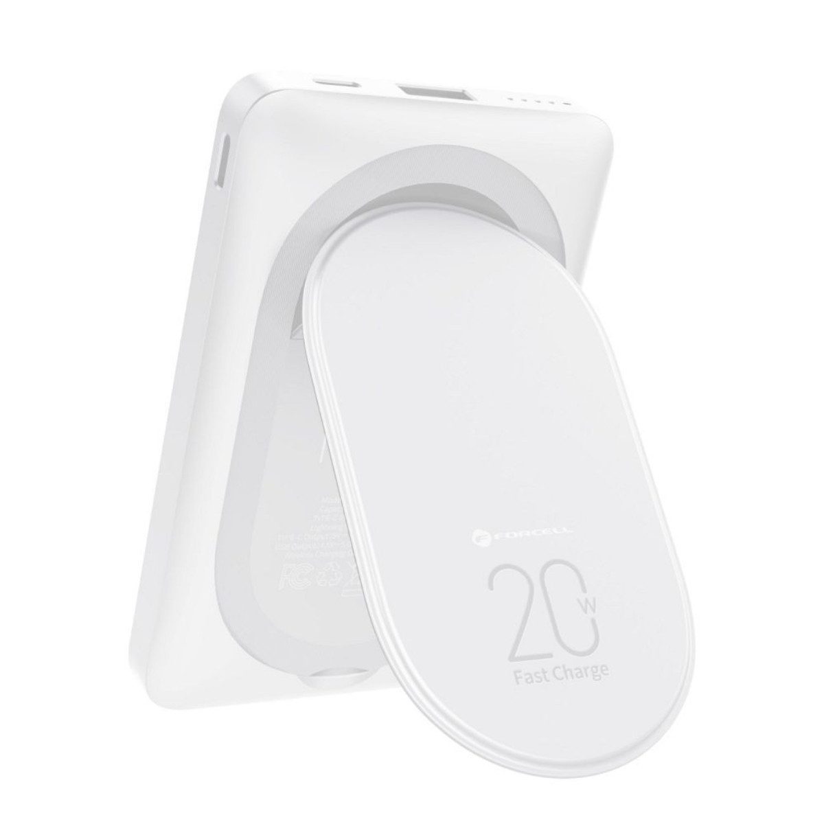 Forcell F10K2 Powerbank 10000 mAh (5, 9, 12 V), Magnetisches kabelloses Laden bis 15 W, Standfuß, PD 20 W, QC3.0