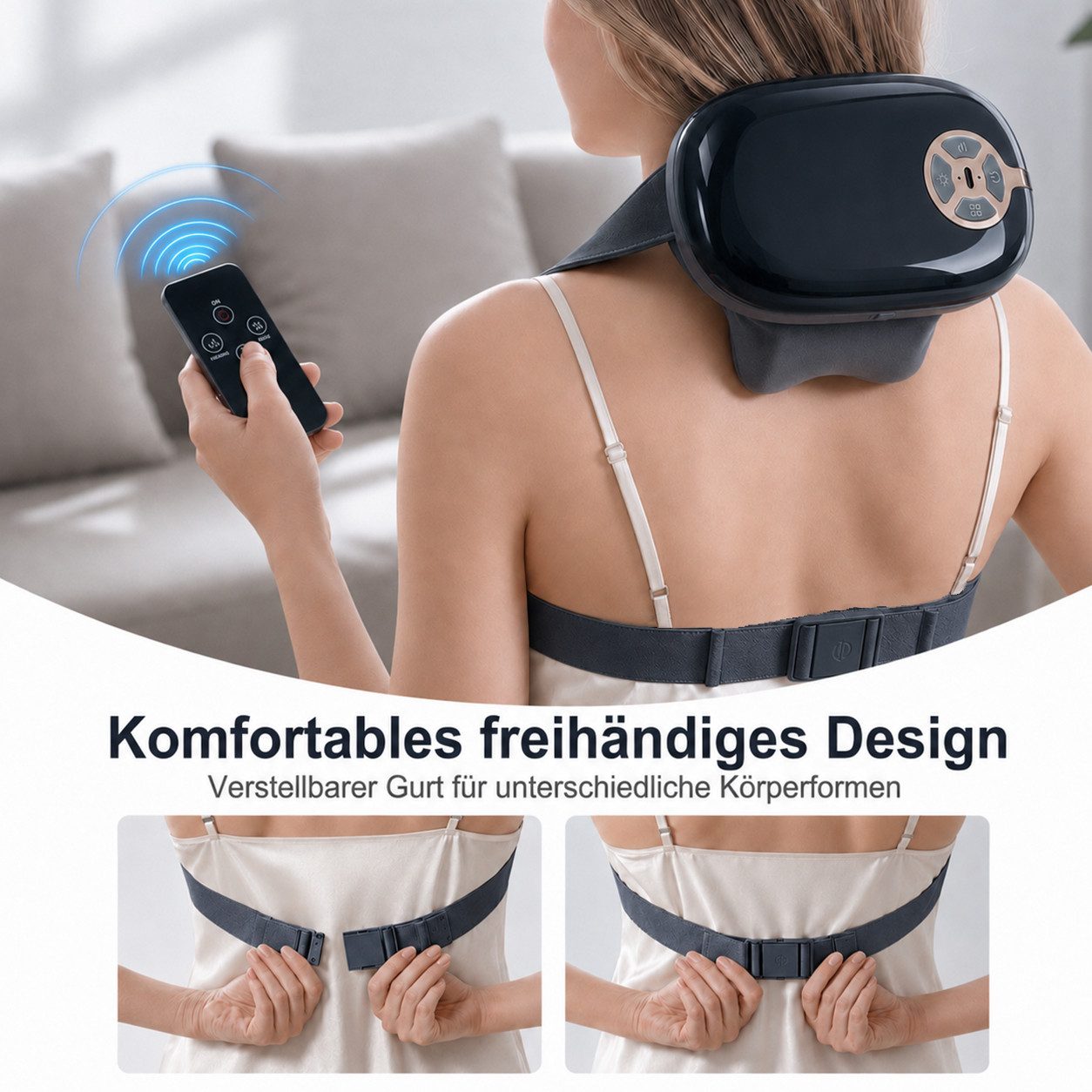 Futicare Nacken-Massagegerät mit Fernbedienung und Wärmefunktion, 6D, 4 Massageköpfe, 4 Modi, 3 Intensitäten, zur Entspannung bei Verspannungen an Nacken, Rücke – Bild 5 von 5