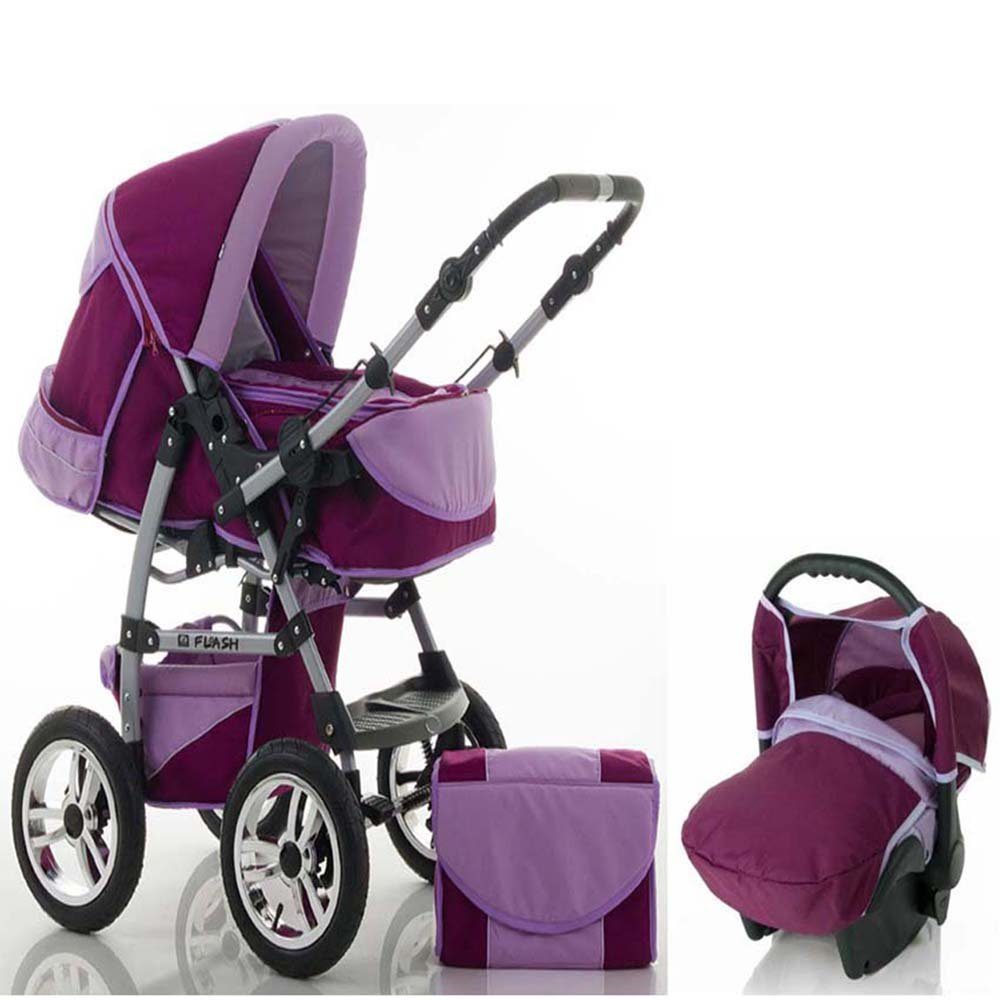 15 - 1 inkl. Flash in Kinderwagen-Set babies-on-wheels Farben 3 Kombi-Kinderwagen Bordeaux-Flieder 18 - Teile in Autositz