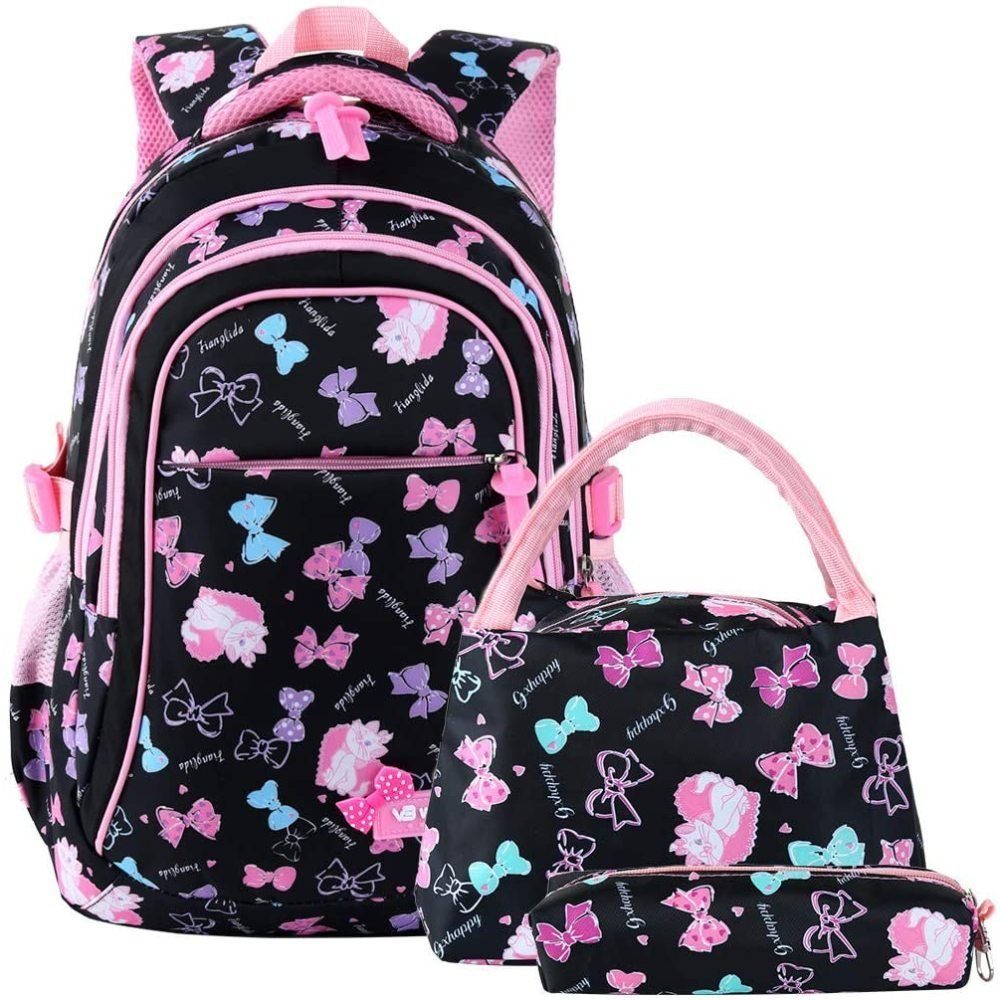 GelldG Schulrucksack Rucksack Schulrucksack Mädchen Federmäppchen 3 Lunchtasche STK mit