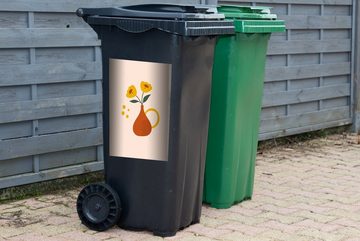 MuchoWow Wandsticker Vase - Mohn - Pastell (1 St), Mülleimer-aufkleber, Mülltonne, Sticker, Container, Abfalbehälter