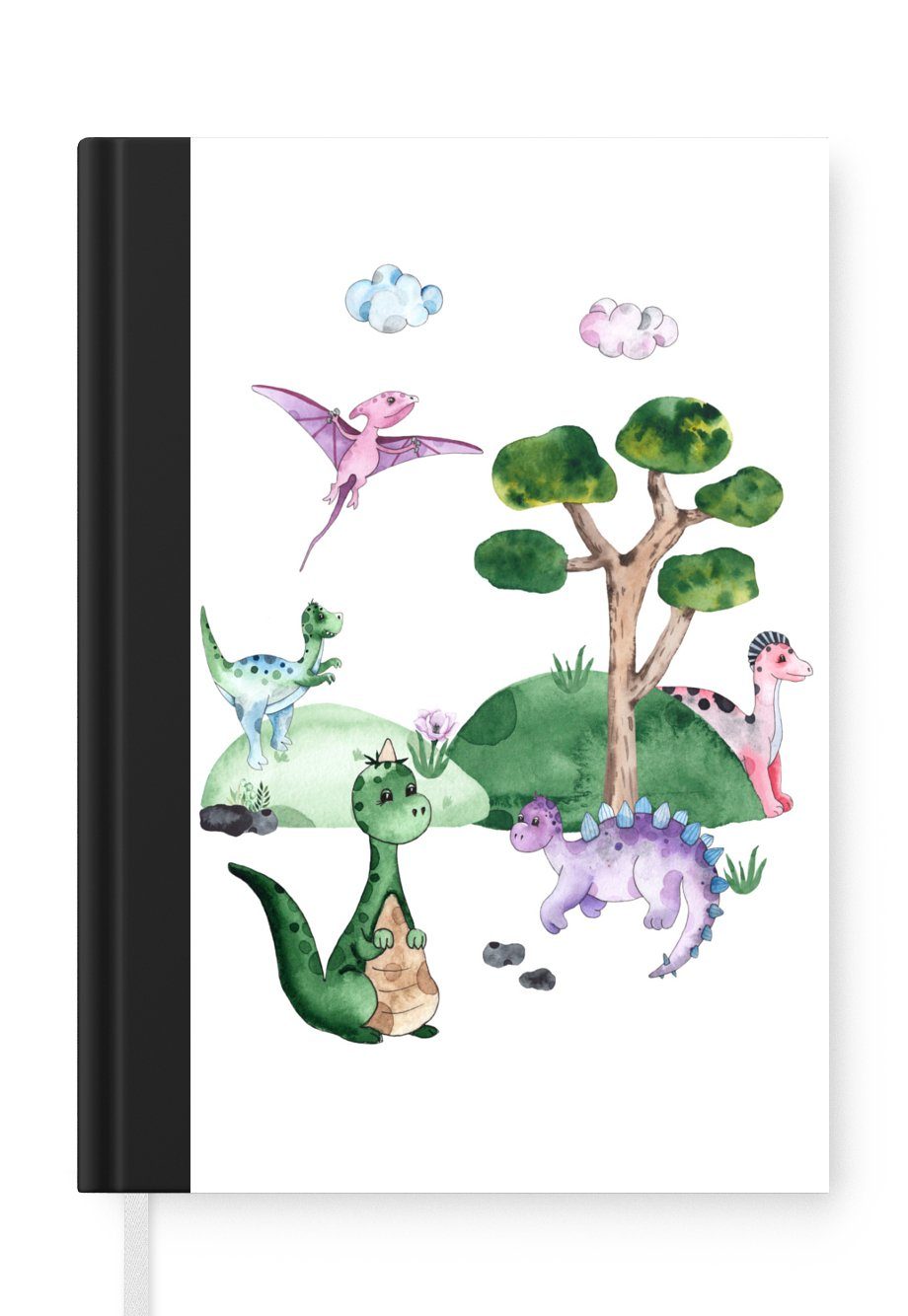 MuchoWow Notizbuch Kinderzimmer - Dinosaurier Weiß Kinder, - Mädchen 98 - Seiten, - Haushaltsbuch - Jungen Journal, A5, Merkzettel, Tagebuch, Notizheft