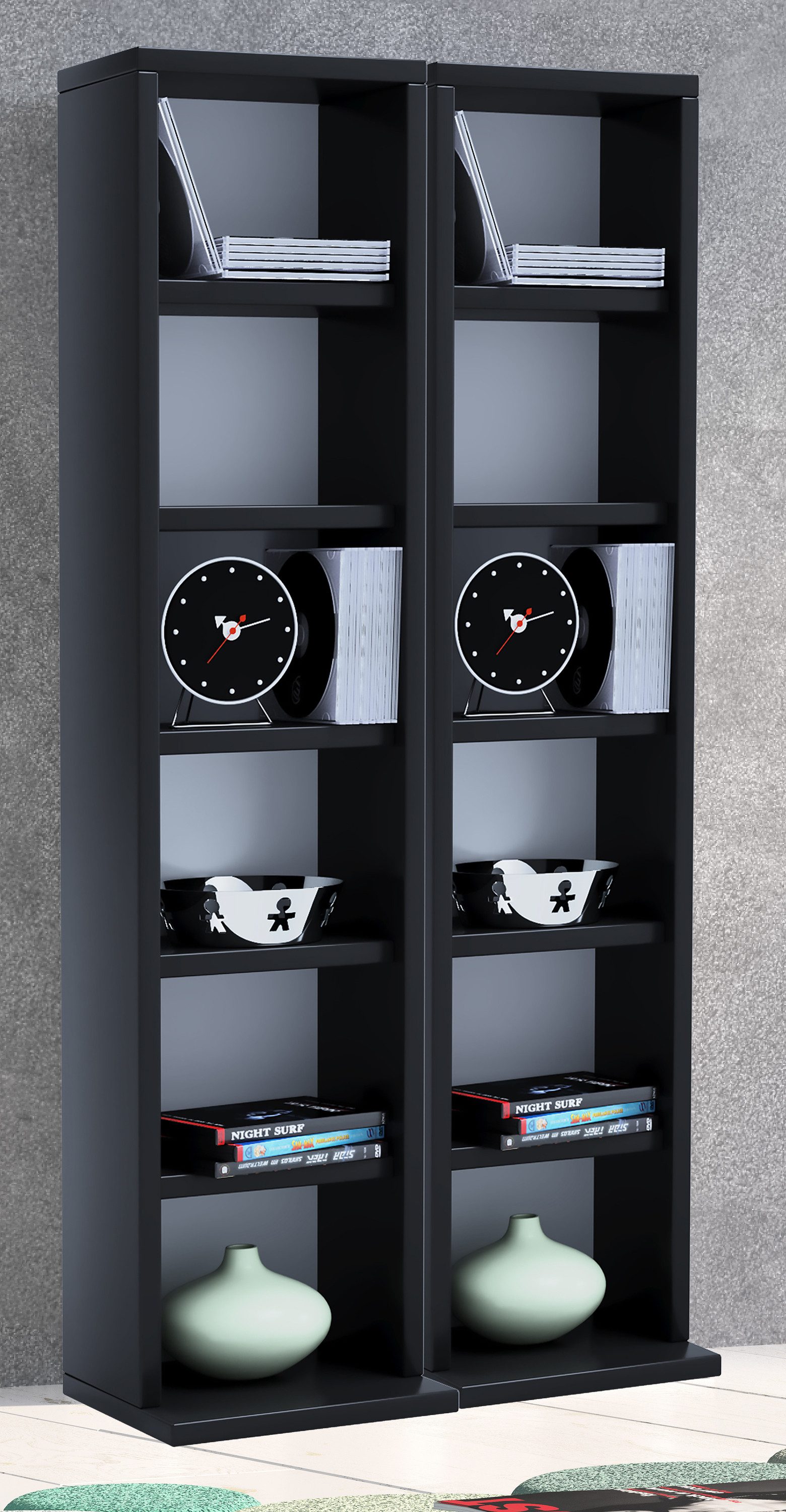 VCM Standregal CD DVD Regal Milano H. 92 x B. 42 x T. 20 cm, Holz CD DVD Stand Regal, BluRay Aufbewahrung