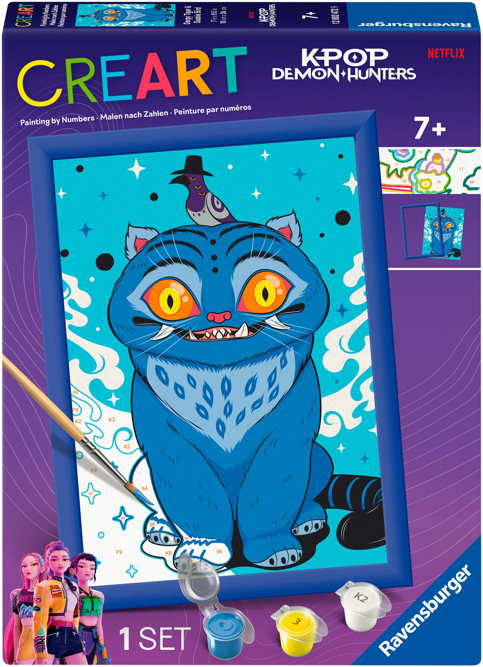 Ravensburger Malen nach Zahlen CreArt, KPop Demon Hunters - Derpy Tiger & Sussie Bird, Made in Europe