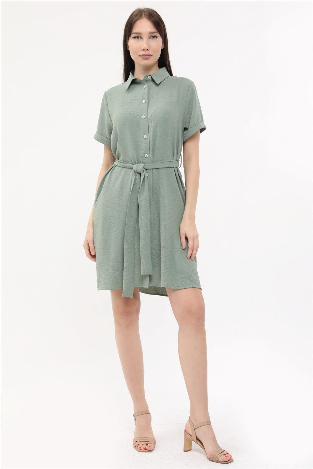 Minikleid Gürtel Vollknopfkleid