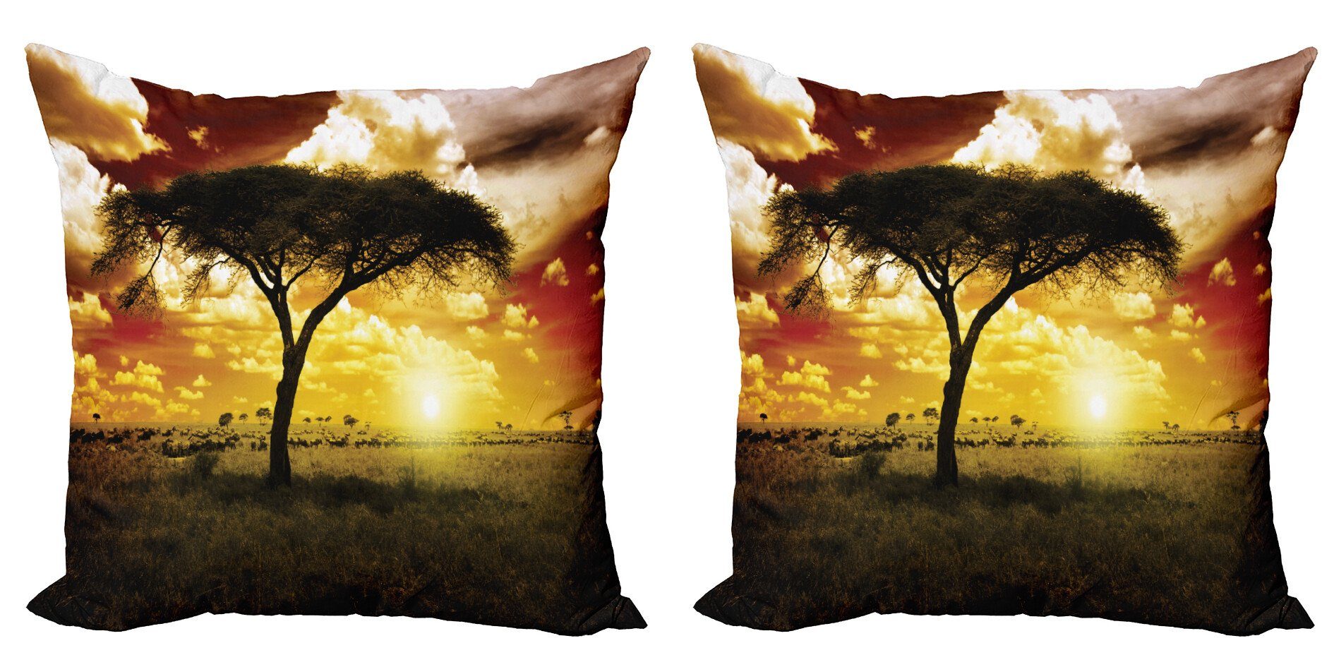 Abakuhaus Modern (2 in Accent Stück), Sonnenuntergang Kissenbezüge Digitaldruck, afrikanisch Doppelseitiger Safari-Tiere