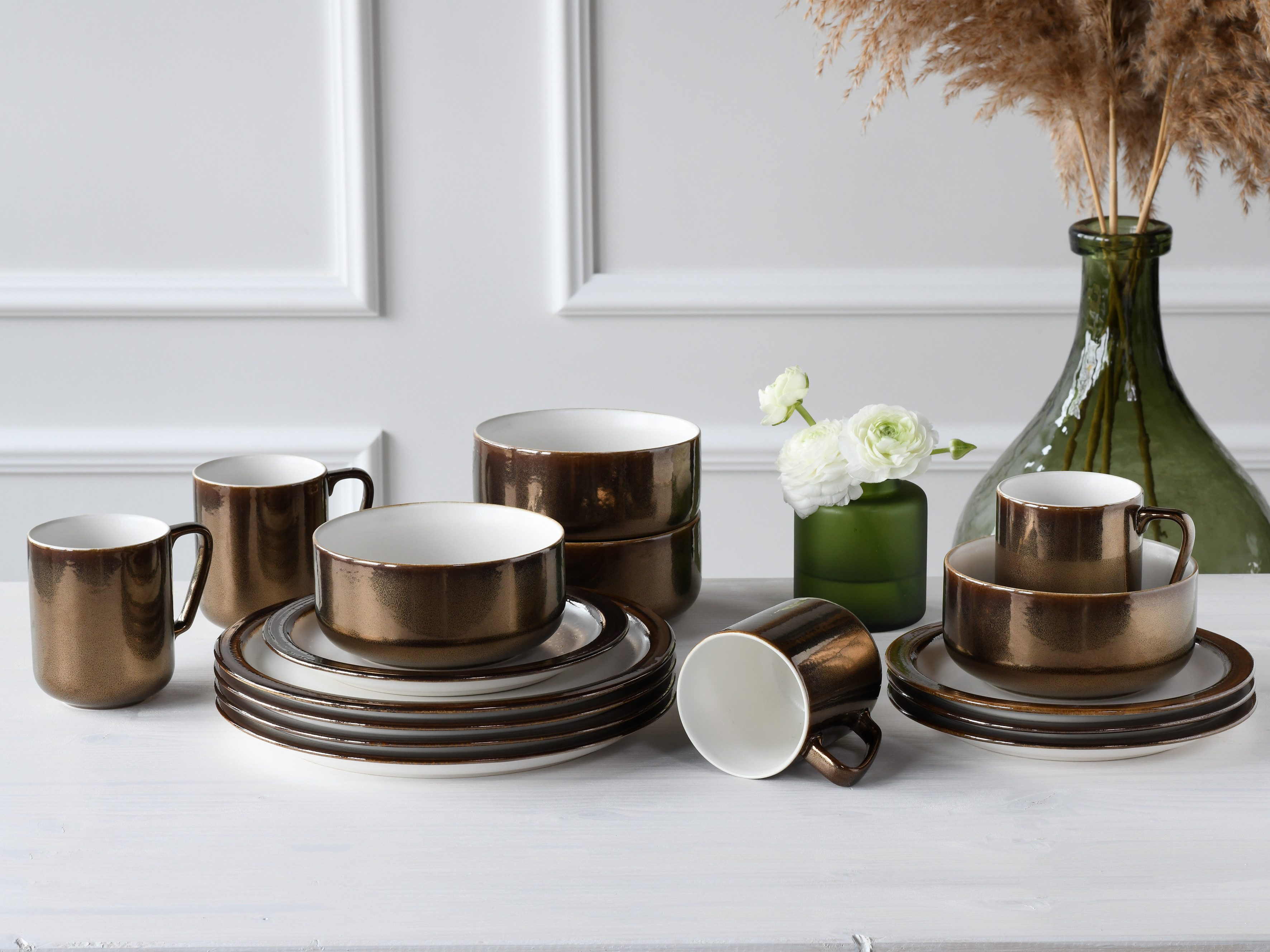 CreaTable Kombiservice Modern Industrial (16-tlg), 4 Personen, Steinzeug, Service, Spezialglasur, glänzende Sprenkel, 16 Teile, für 4 Personen