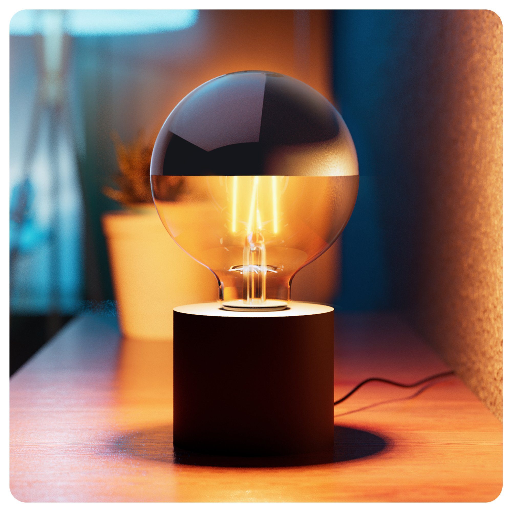 SSC-LUXon LED Spiegelleuchte NAMBI Design Tischleuchte schwarz mit Spiegelkopf LED E27 Globe, Warmweiß