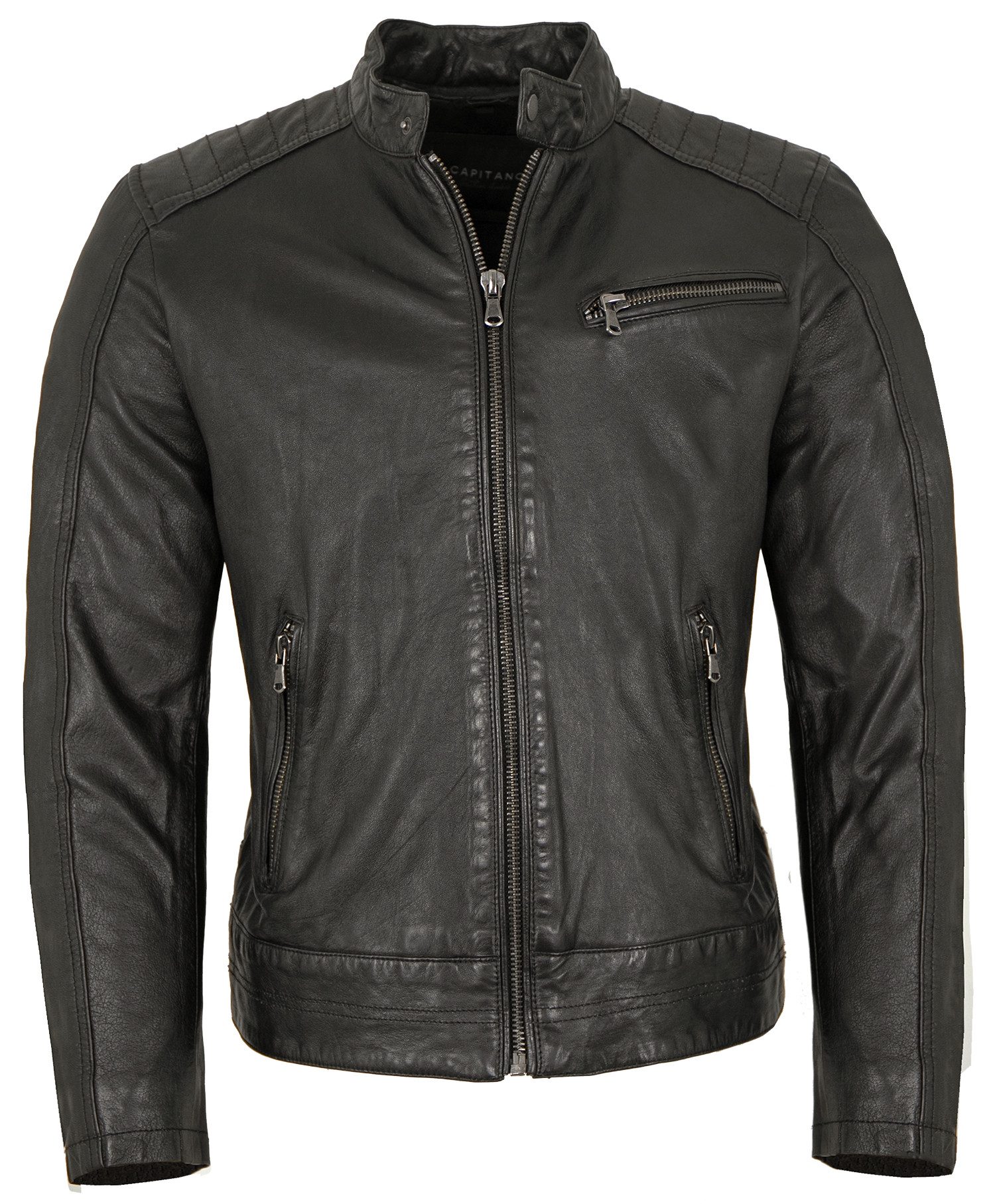 CAPITANO Lederjacke Rover Capitano - Herren Lederjacke Bikerjacke Lammnappa schwarz