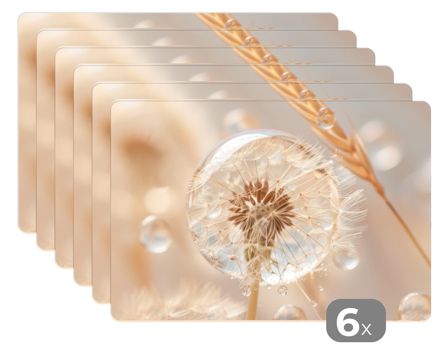 MuchoWow Platzset Löwenzahn - Wasser - Natur - Stillleben - Modern, (6-St), Platzsets, Tischset, Abwaschbar, Tischsets, Platzdeckchen