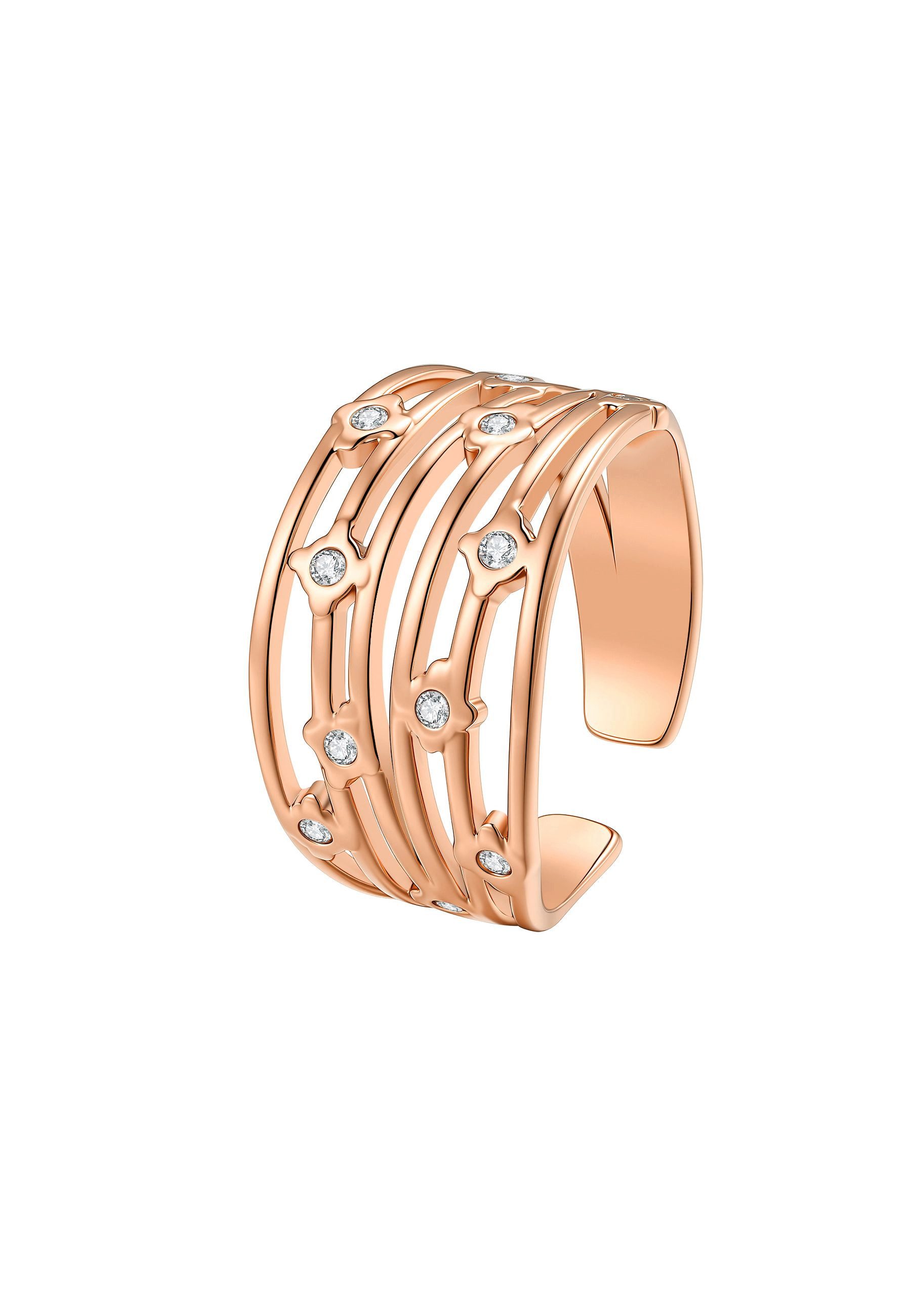 Hey Happiness Fingerring Multi Band mit Kristallen, offener Damenring, Statement Ring im Layering Look, wasserfest