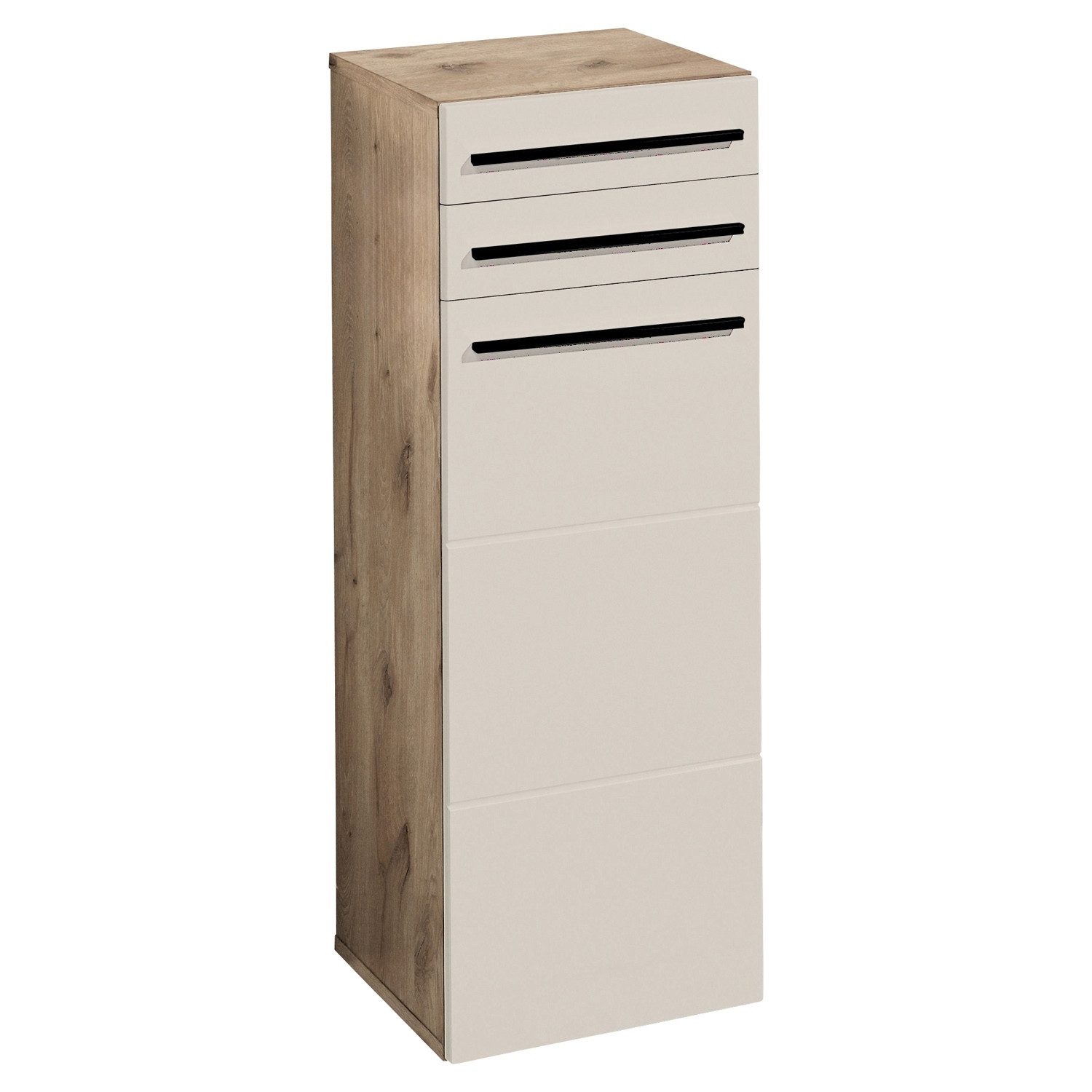 Bega Consult Unterschrank SPLIT, Viking Eiche Dekor, Sandfarben, 1 Tür, 2 Schubladen, B 34 x H 104 x T 31 cm